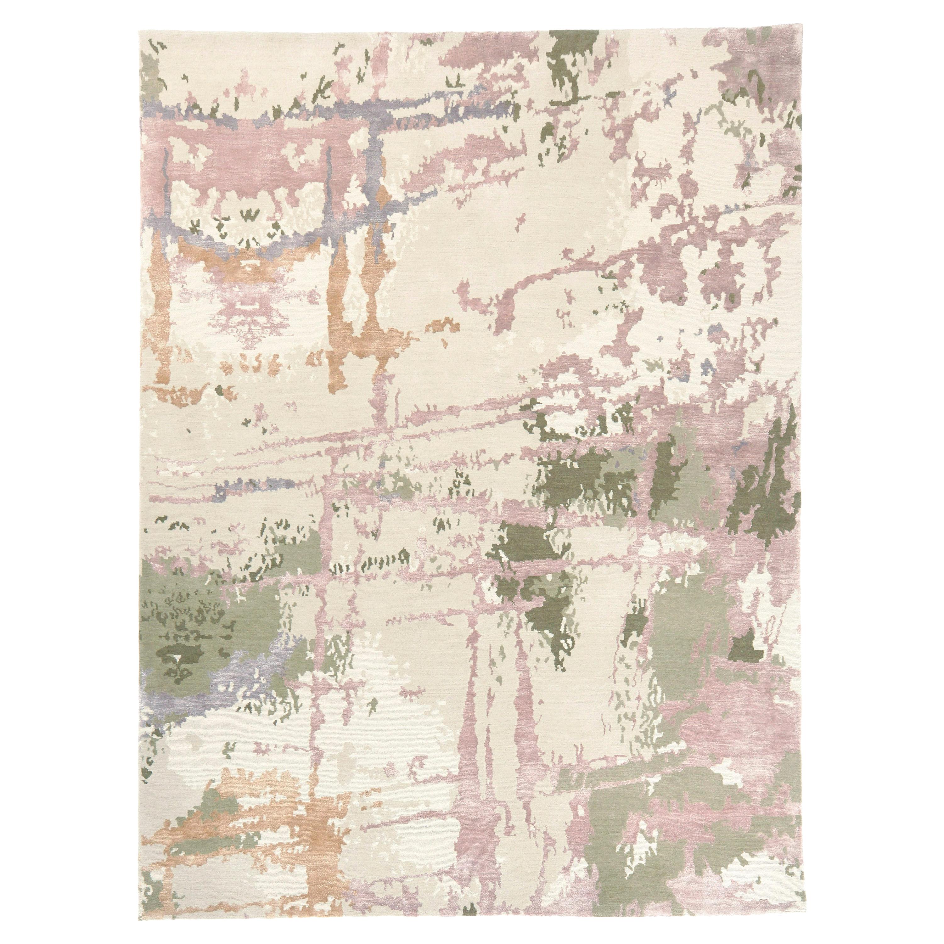 Hand-Knotted Autumnal Rug in Brushstrokes-Inspired Abstract Design  For Sale