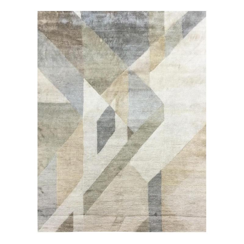 Geometrischer handgefertigter Teppich aus Seide und Baumwolle im Zustand „Neu“ im Angebot in MADRID, ES
