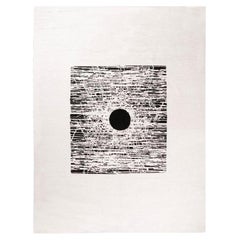 Tapis abstrait, motif à ourlet, blanc et noir. 4,26 x 3,00 m