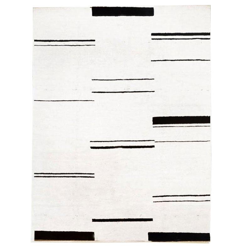 Abstract Rug, Hemp Design, White and Black