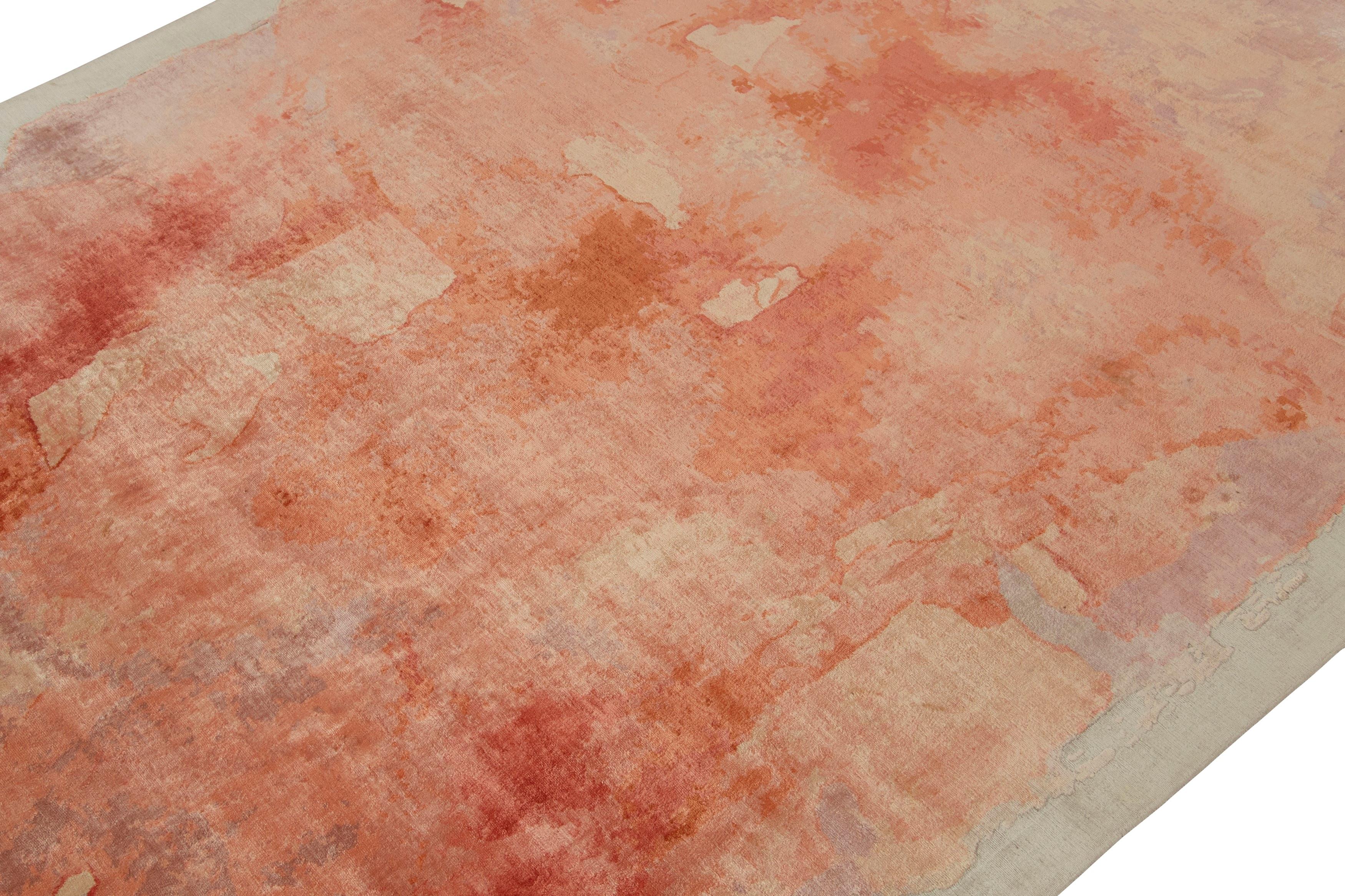 Abstrakter Teppich in Pfirsich Aquarellmuster Rug & Kilims (Indisch) im Angebot