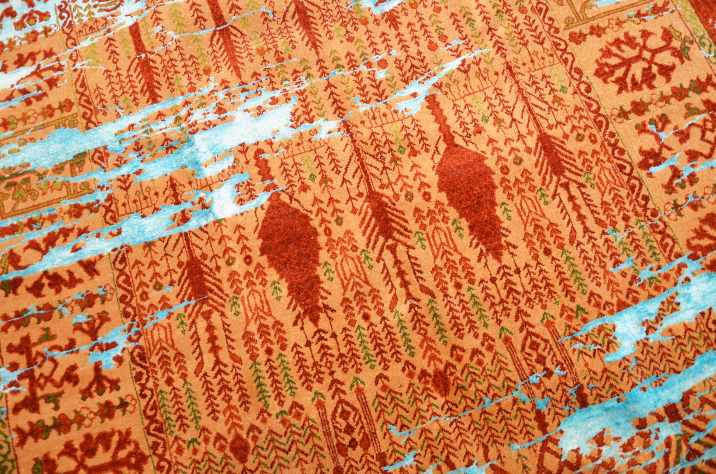 Noué à la main Tapis abstrait. Bidjar persan. Design/One en laine et soie. 2,55 x 1,55 m. en vente