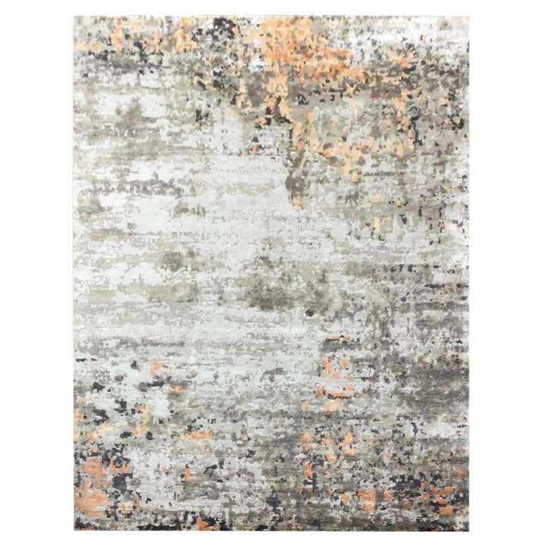 Contemporary Abstract Cream, Gold and Grey Wool and Silk Rug For Sale ...