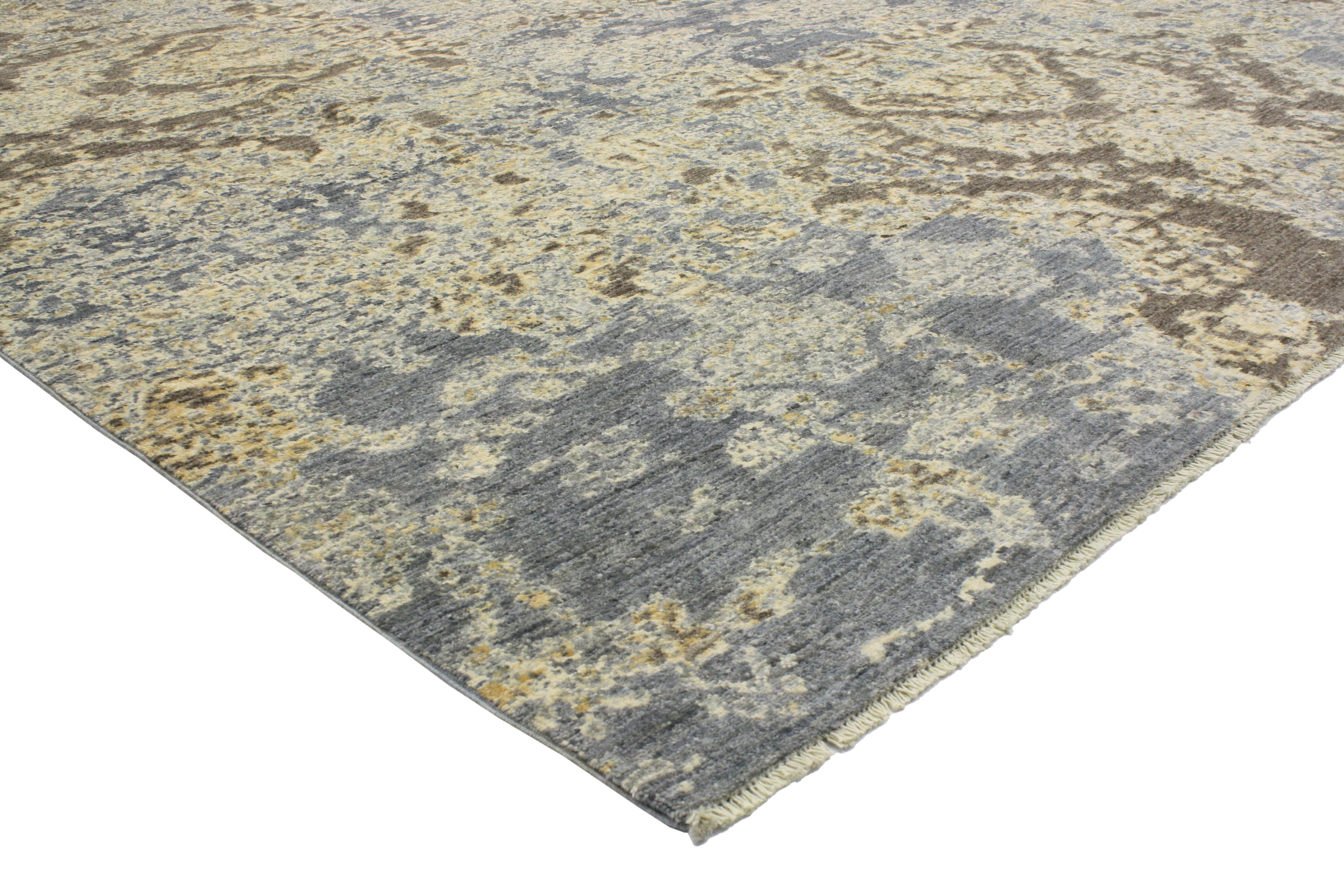 Expressionist New Transitional Area Rug with Contemporary Abstract Style and Coastal Colors 