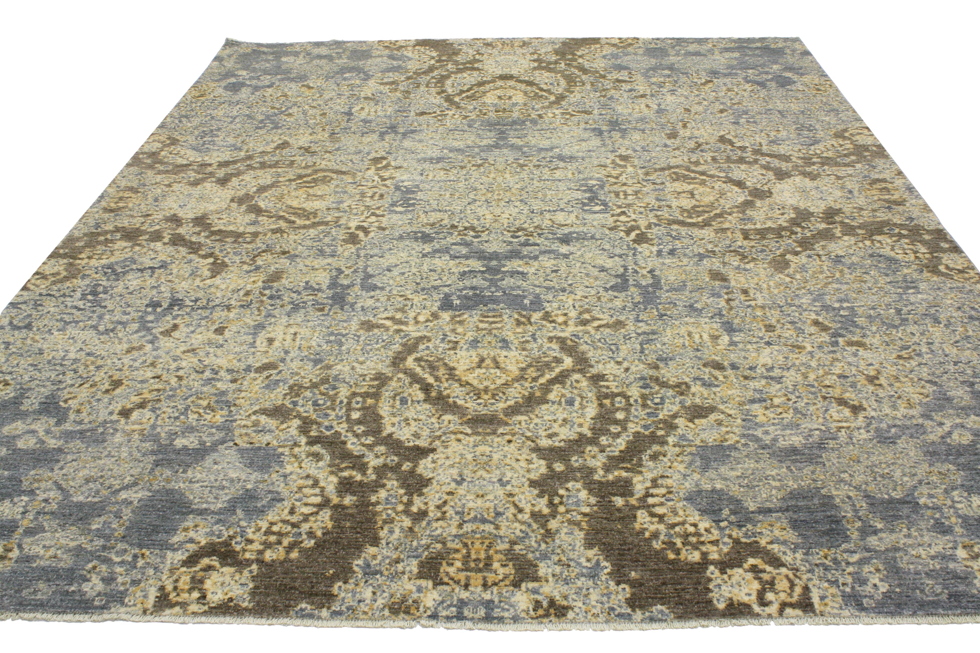 Pakistani New Transitional Area Rug with Contemporary Abstract Style and Coastal Colors 