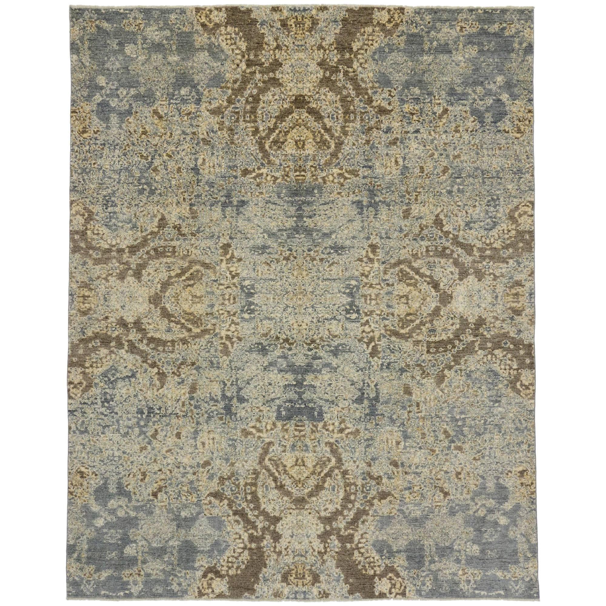 New Transitional Area Rug with Contemporary Abstract Style and Coastal Colors 