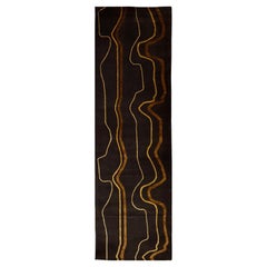 Abstract Runner Rug in Brown Gold Contemporary, Handmade of Silk Wool, "Boogie"