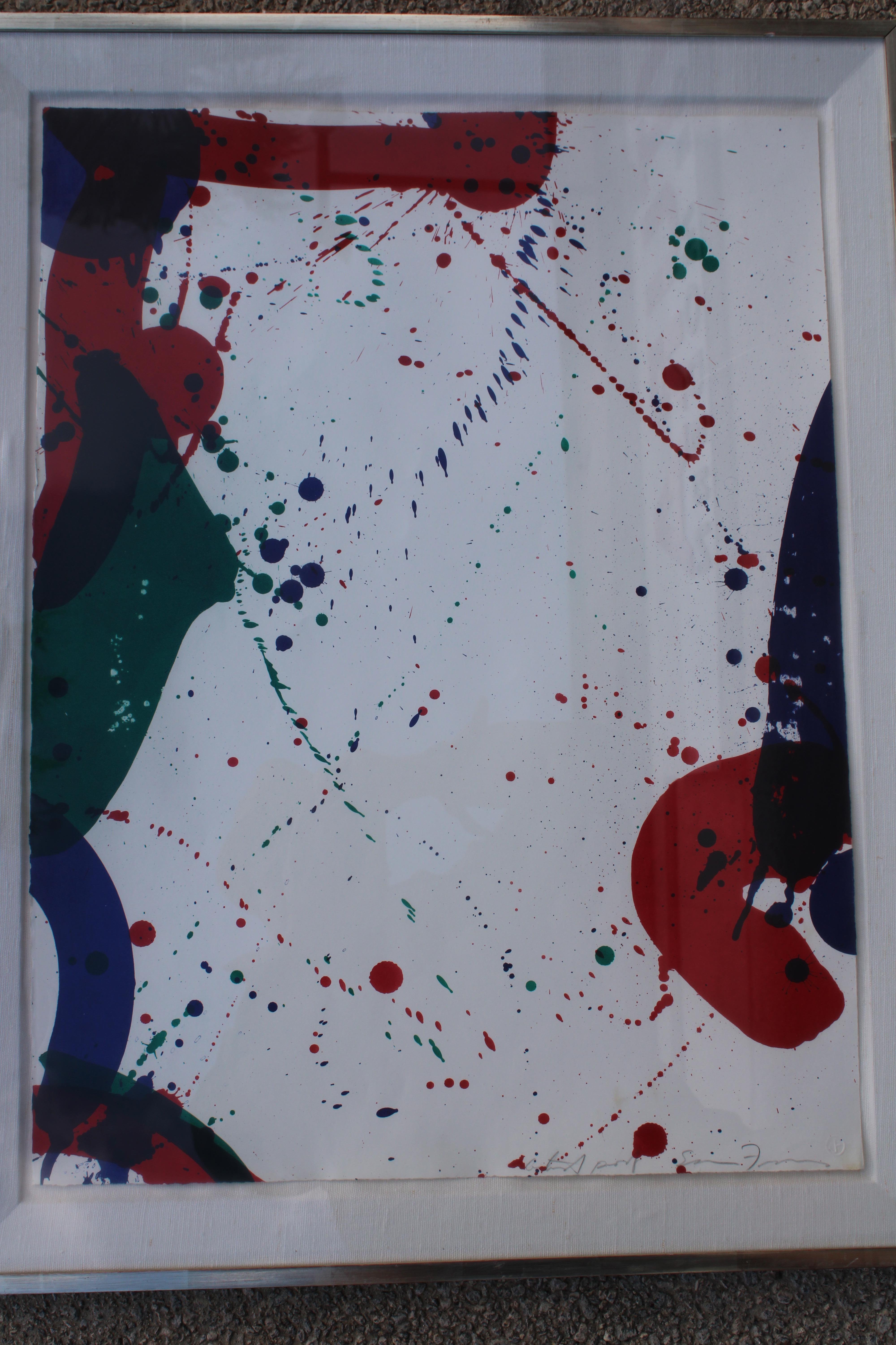 Abstract Sam Francis (1923-1994) Artist Proof lithograph from the early 1960s. This piece was acquired in 1984 from the Smith Anderson Gallery. Framed it measures 23.25