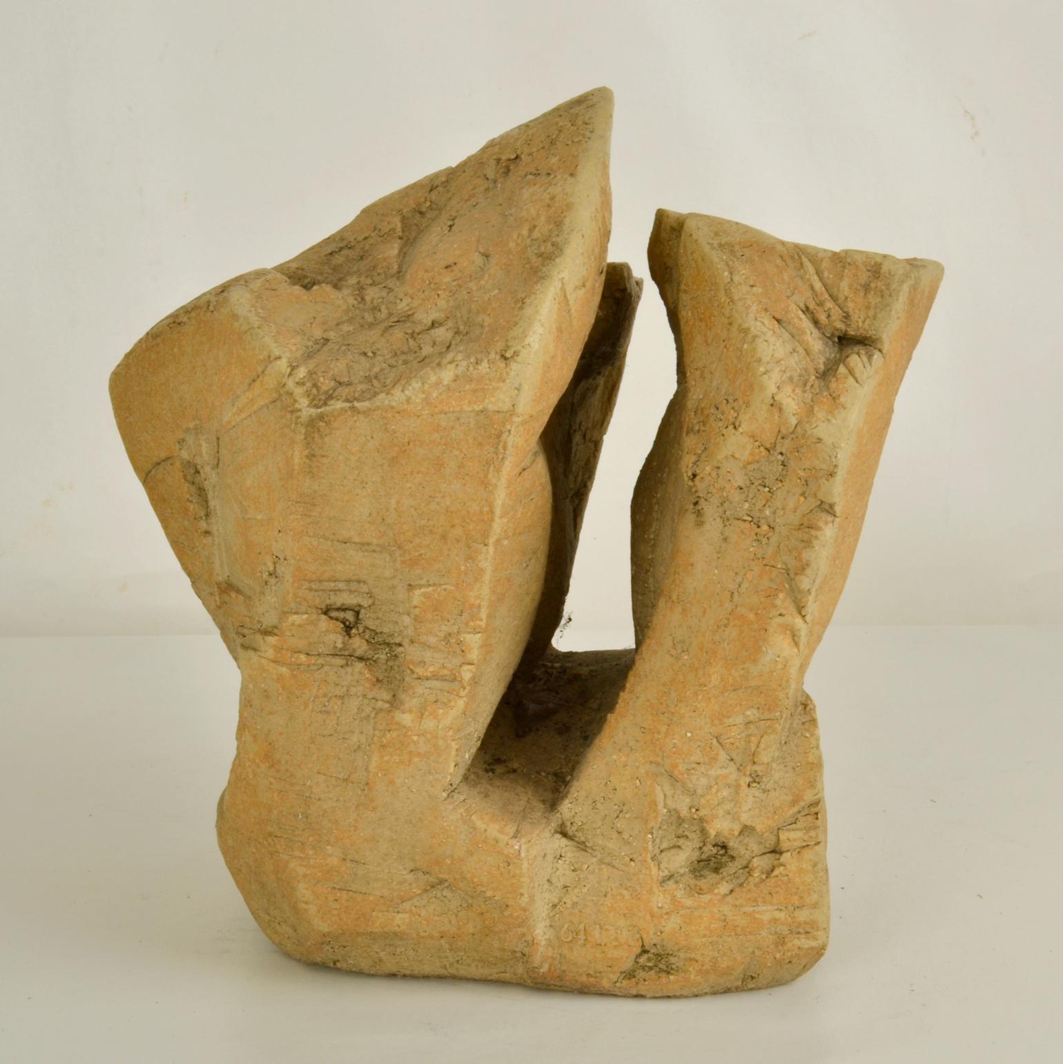 Hand formed ceramic rock sculpture in sand color looks like the coastal cliffs on the British coast line. Bryan Blow's work echoes a voyage of discovery in not just the visible natural world of trees, rocks but the city and Industrial landscape with