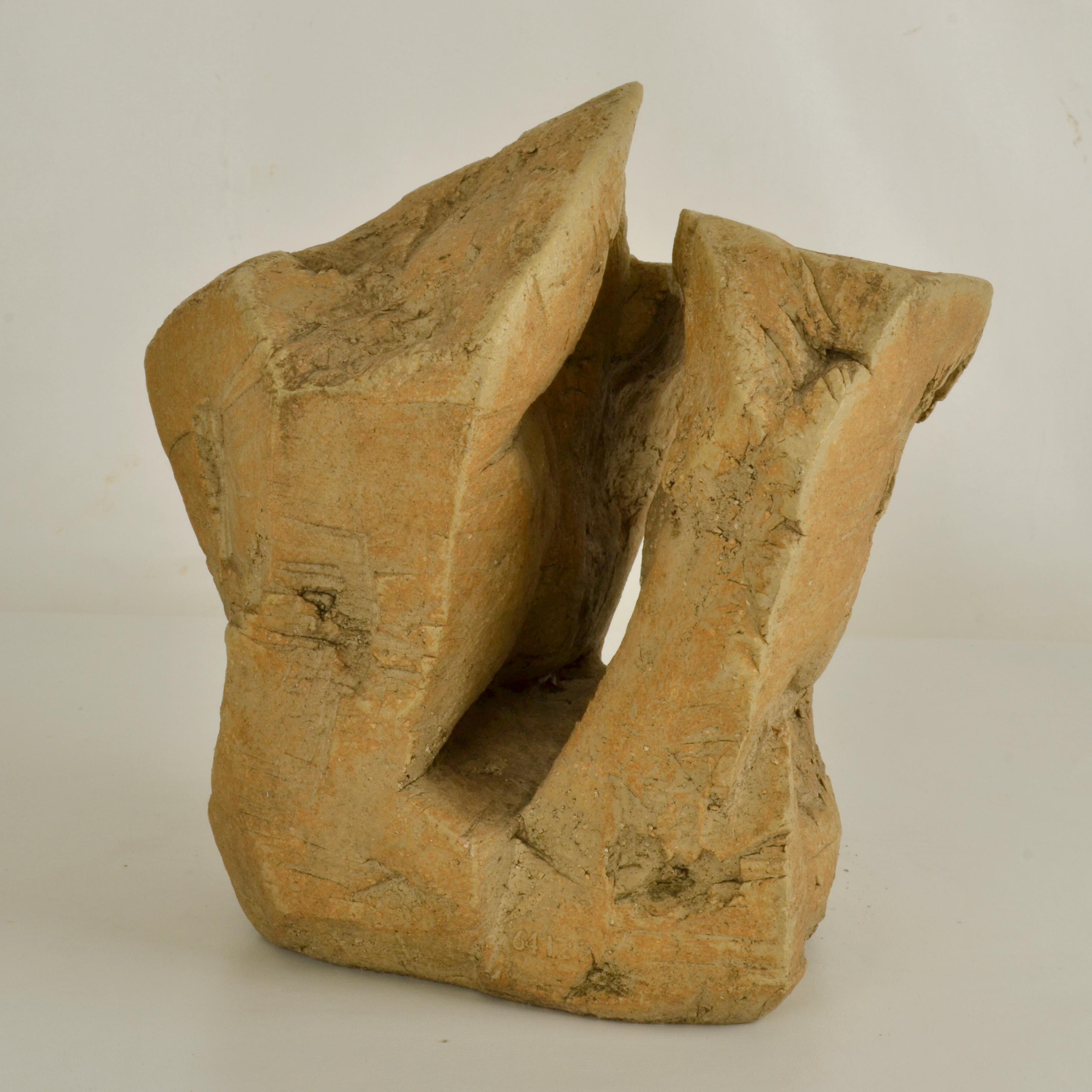 Mid-Century Modern Abstract Sand Color Ceramic Rock Sculpture by Bryan Blow For Sale