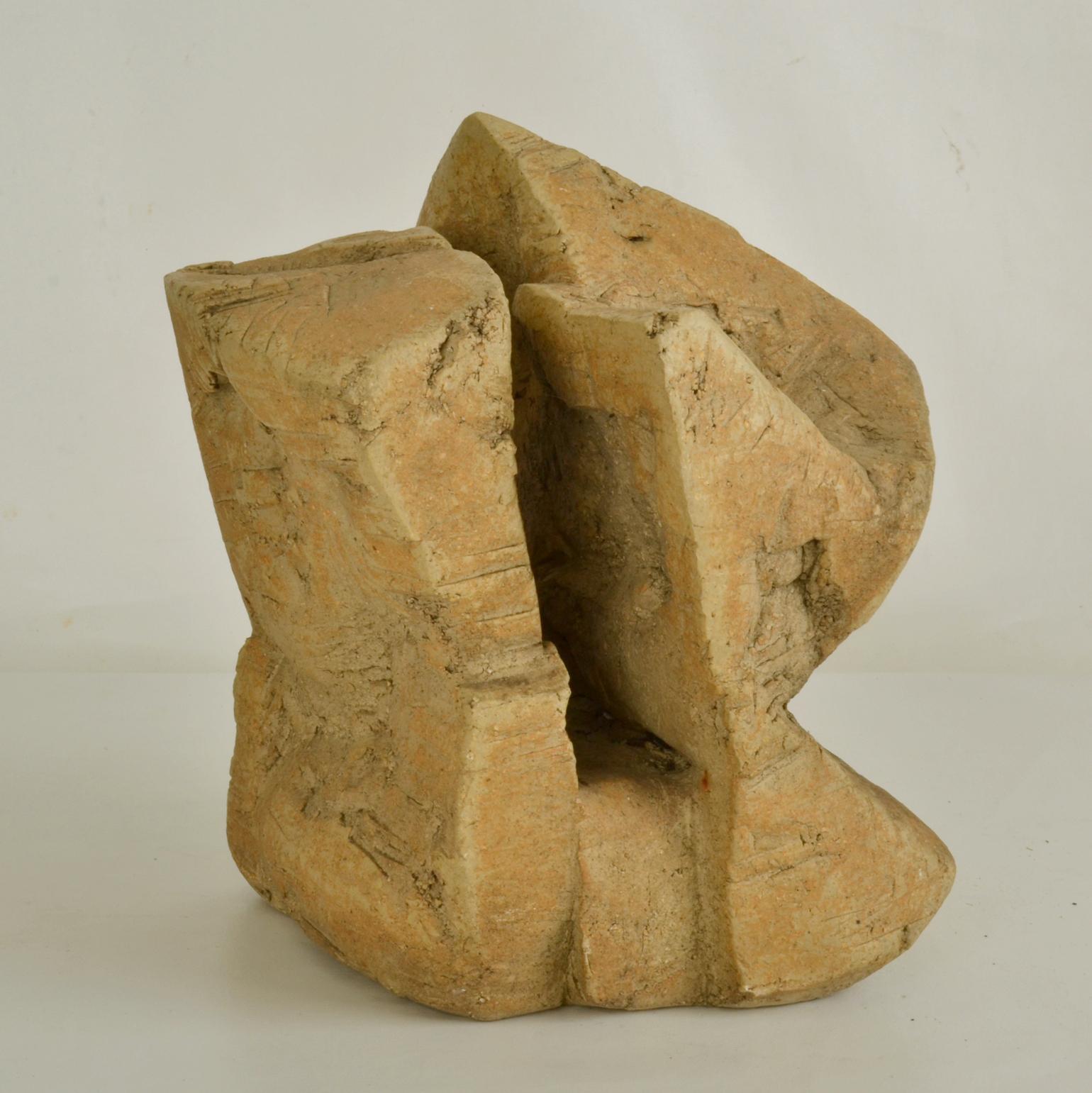 Hand-Crafted Abstract Sand Color Ceramic Rock Sculpture by Bryan Blow For Sale