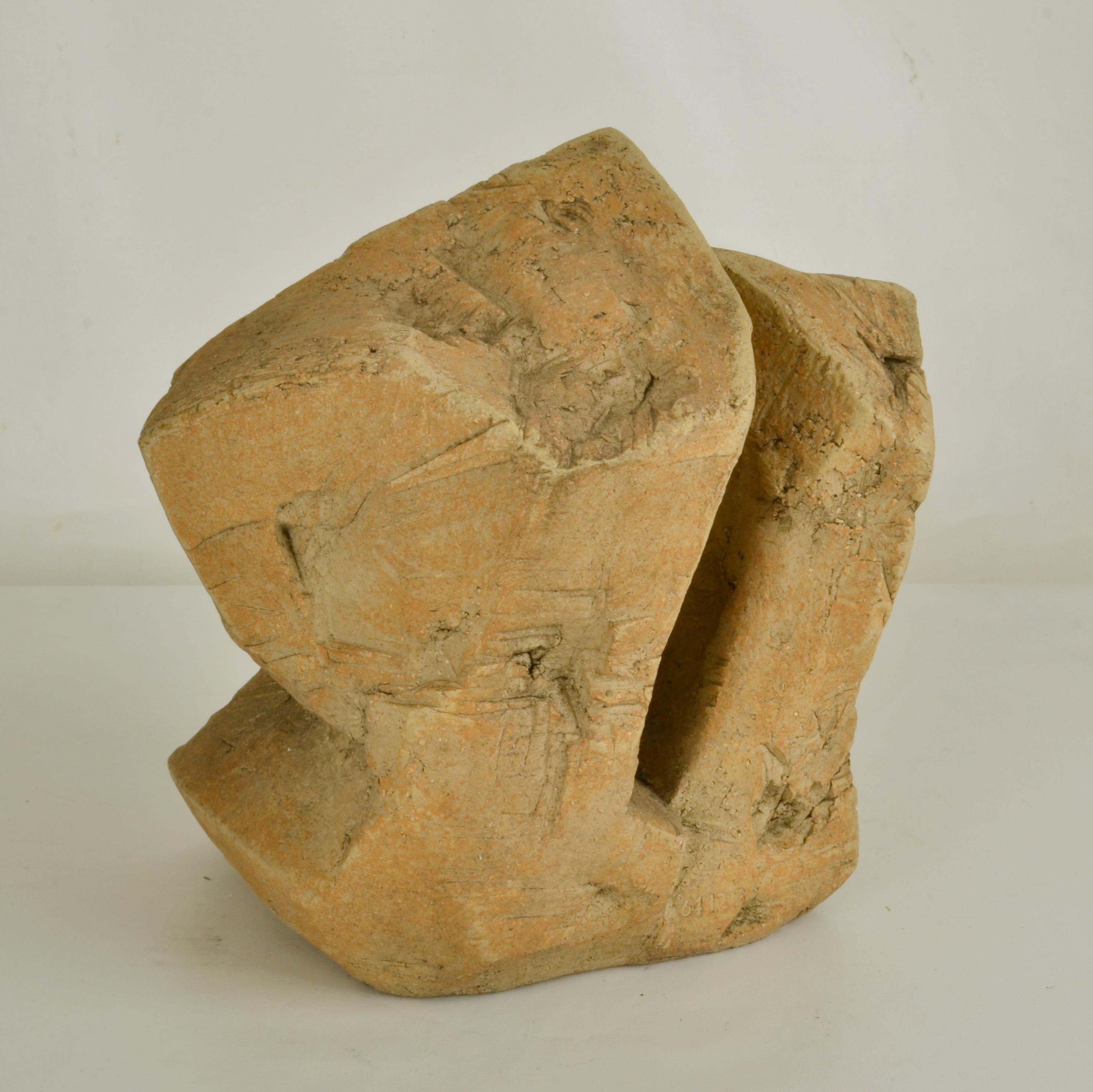 Late 20th Century Abstract Sand Color Ceramic Rock Sculpture by Bryan Blow For Sale