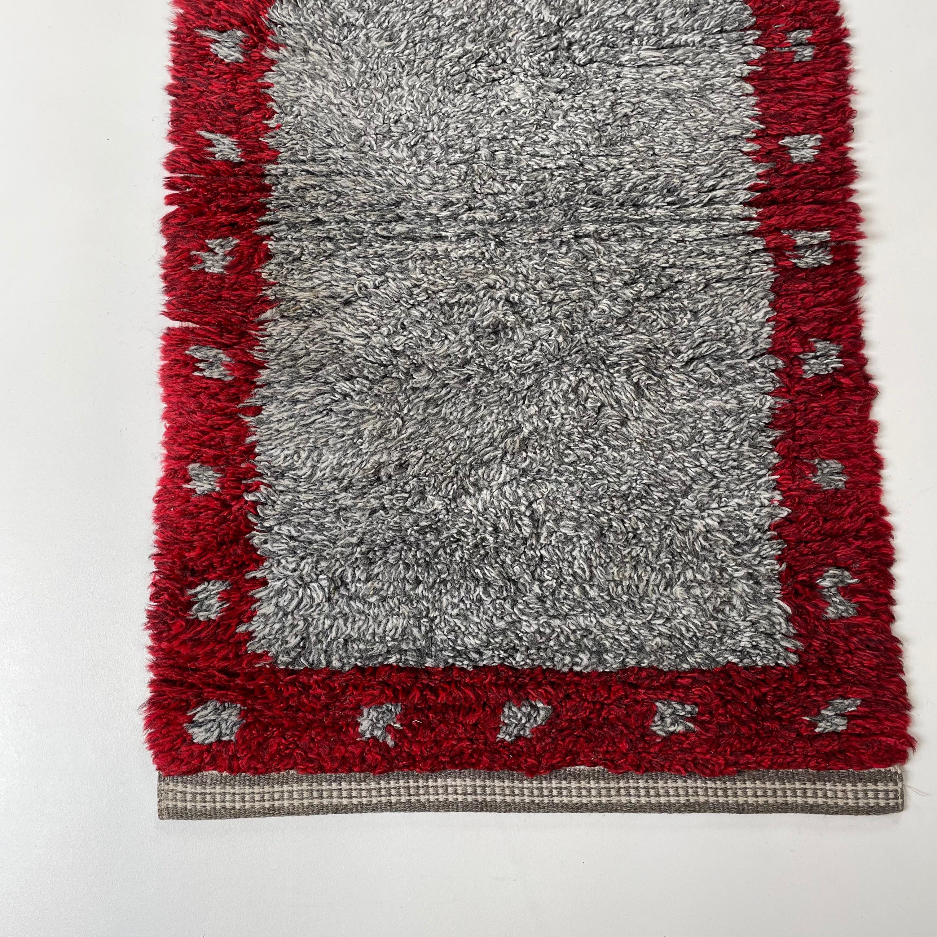 Wool Abstract Scandinavian High Pile Abstract Rya Rug Carpet, Sweden, 1960s For Sale