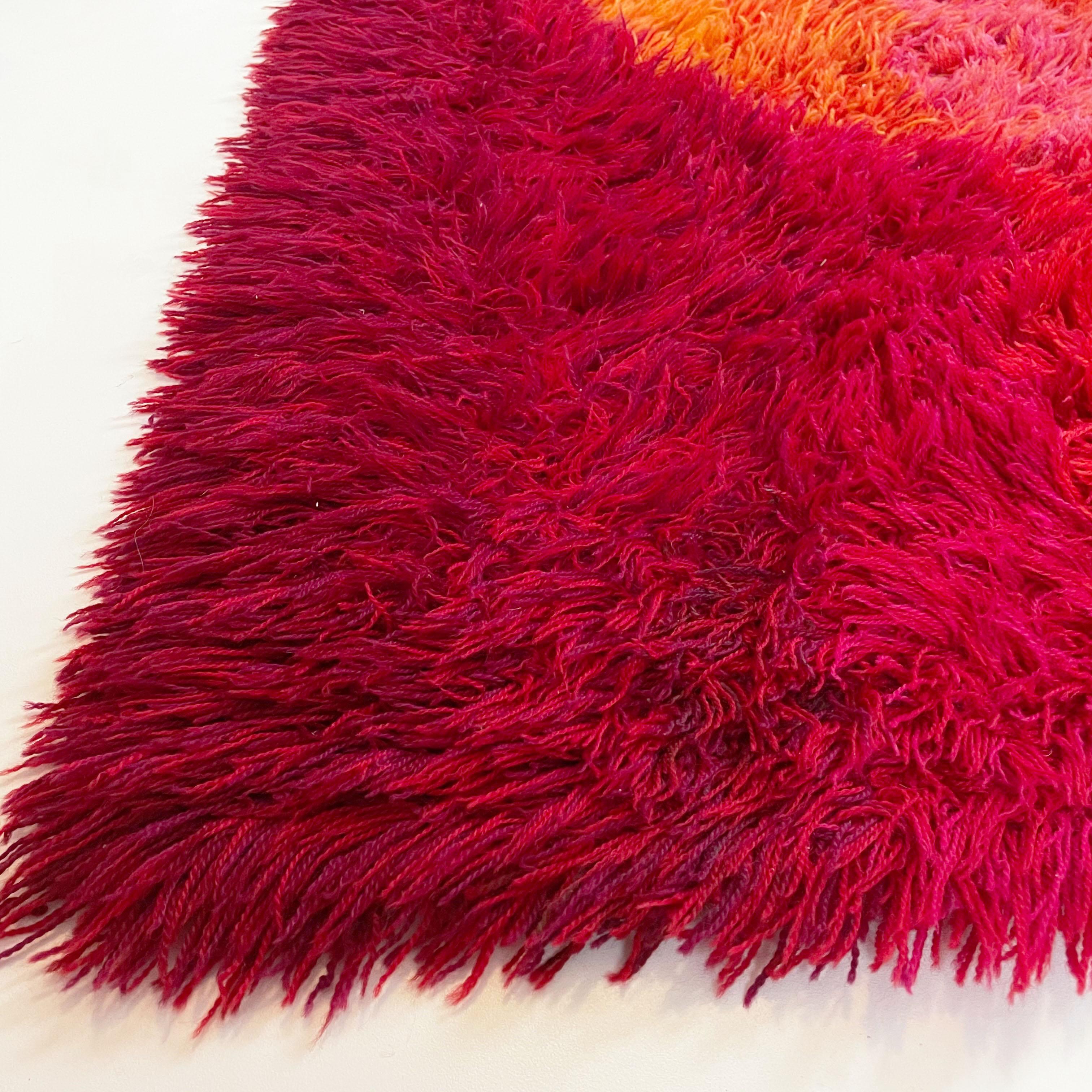 Abstract Scandinavian High Pile Panton Style Rya Rug Carpet, Sweden, 1970s 5