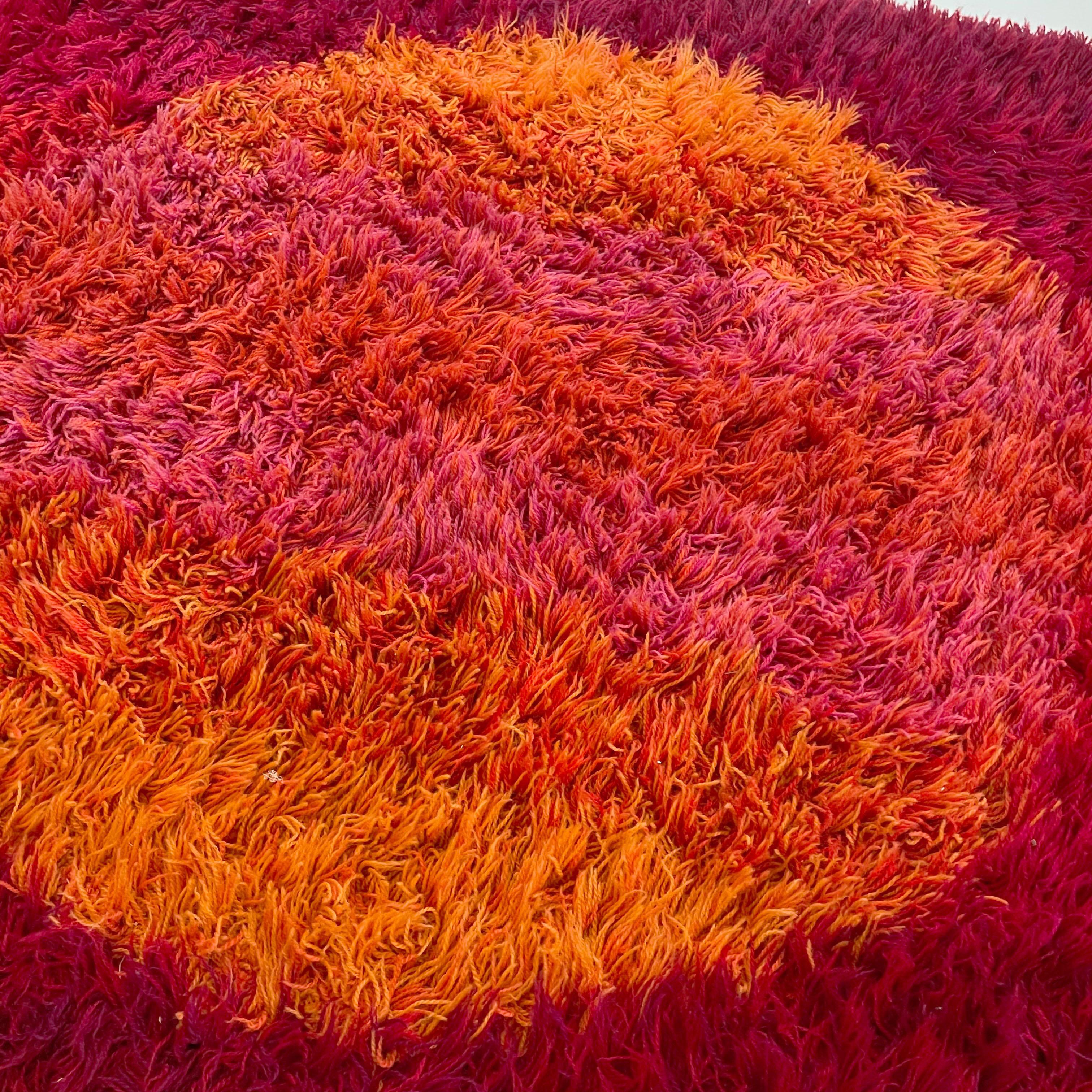 Abstract Scandinavian High Pile Panton Style Rya Rug Carpet, Sweden, 1970s 7