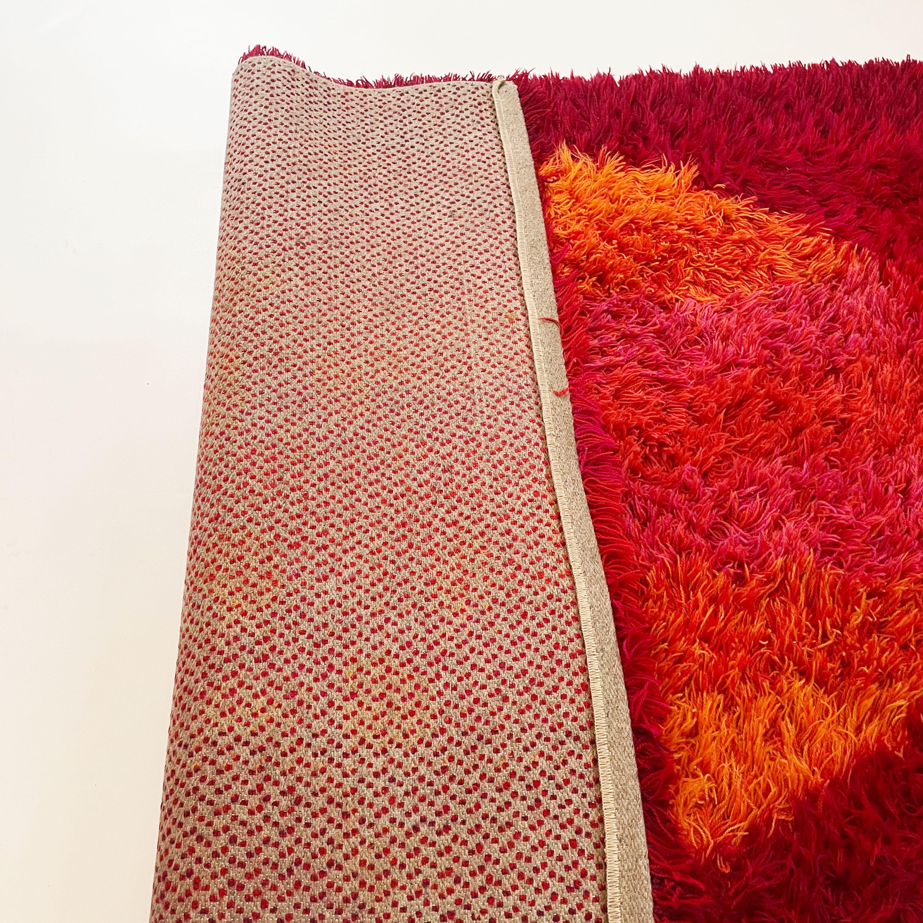 Abstract Scandinavian High Pile Panton Style Rya Rug Carpet, Sweden, 1970s 11