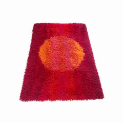 Abstract Scandinavian High Pile Panton Style Rya Rug Carpet, Sweden, 1970s