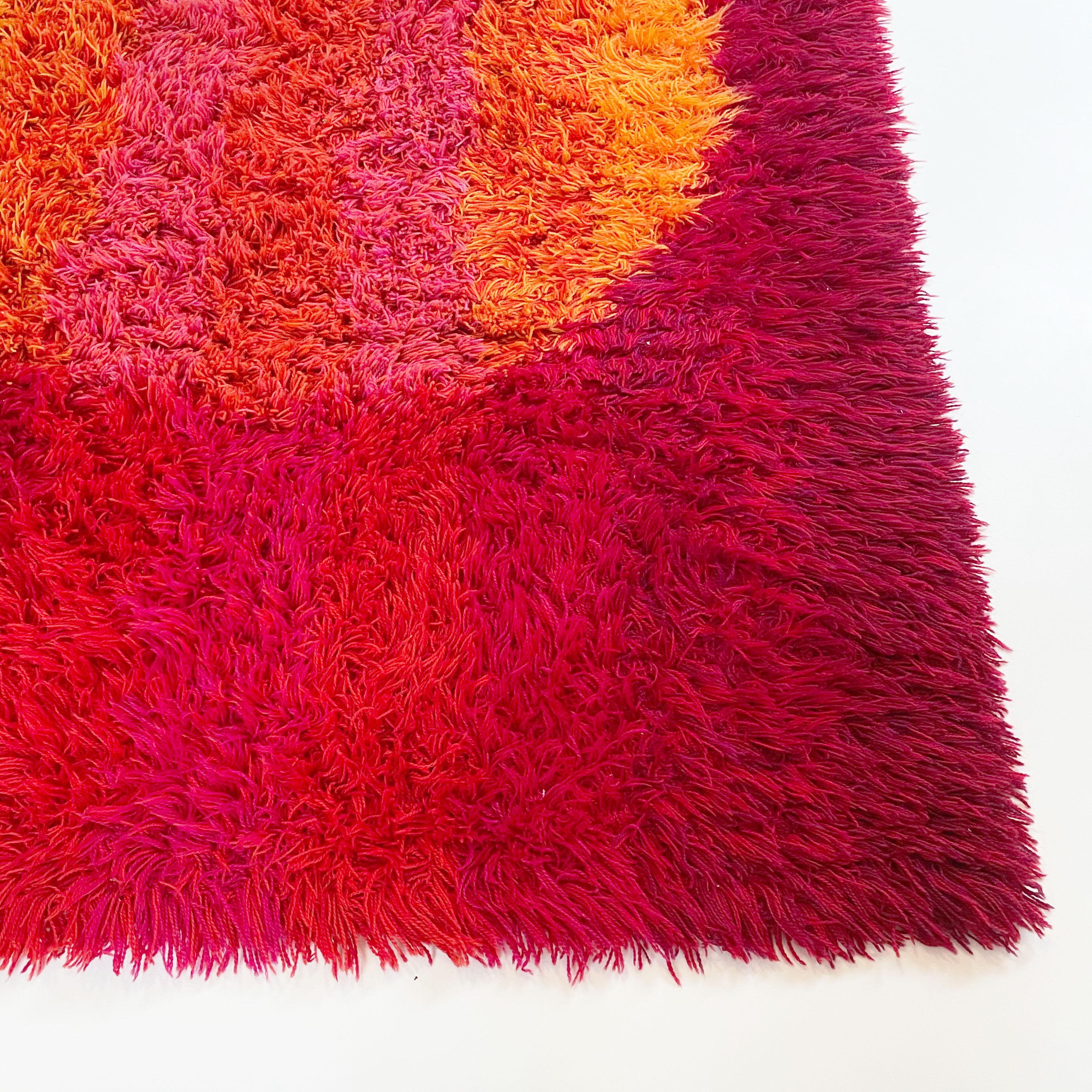 Abstract Scandinavian High Pile Panton Style Rya Rug Carpet, Sweden, 1970s 1