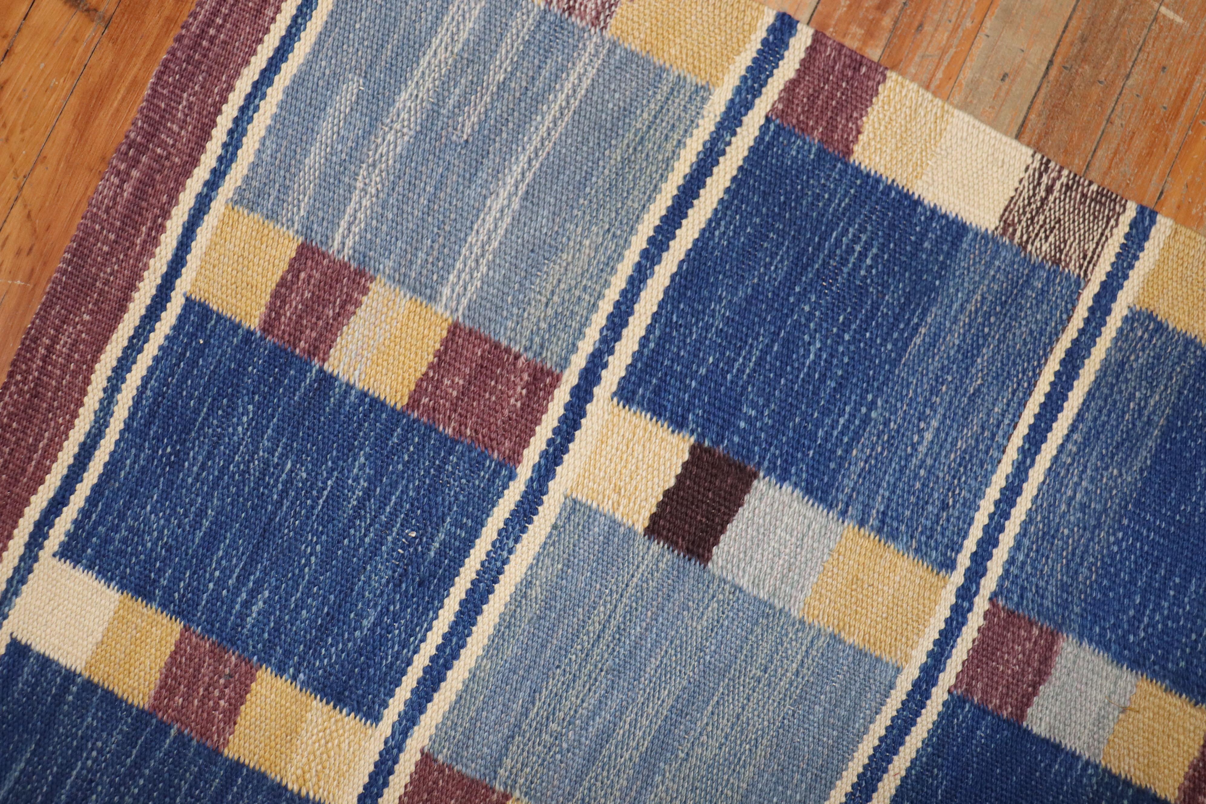 Hand-Knotted Zabihi Collection Abstract Scandinavian Kilim For Sale