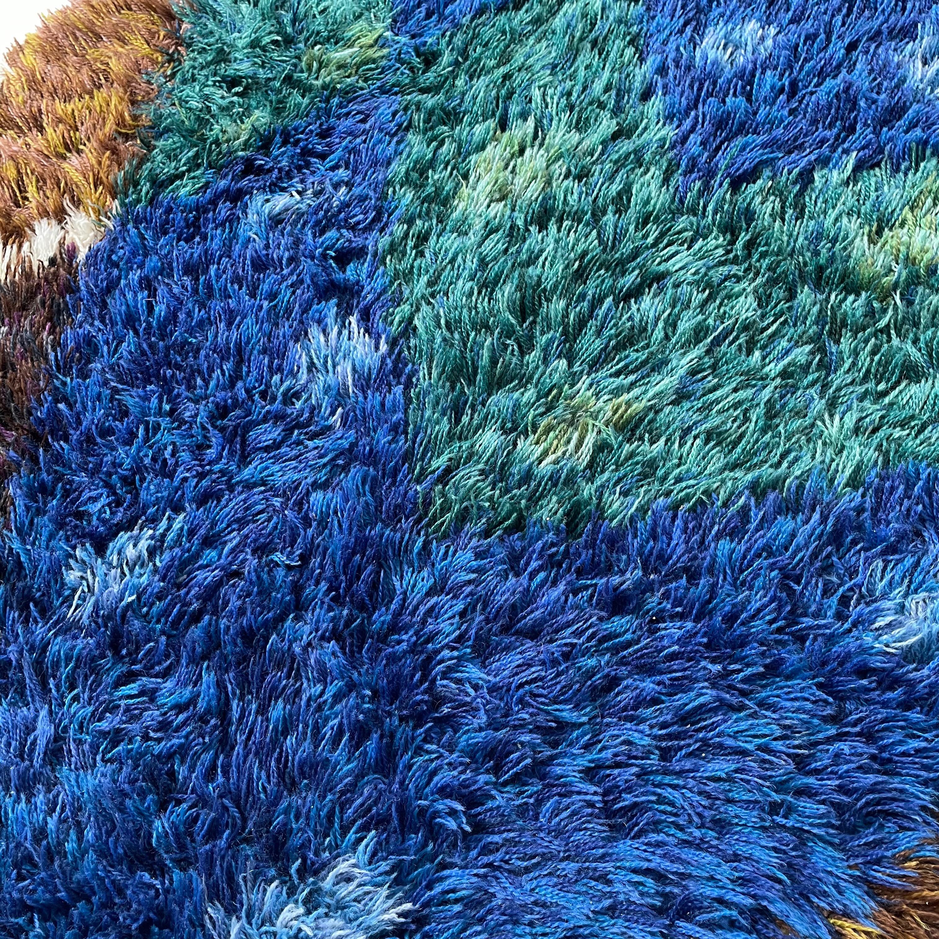 Abstract Scandinavian Multicolor High Pile Rya Rug Carpet, Sweden, 1960s For Sale 4
