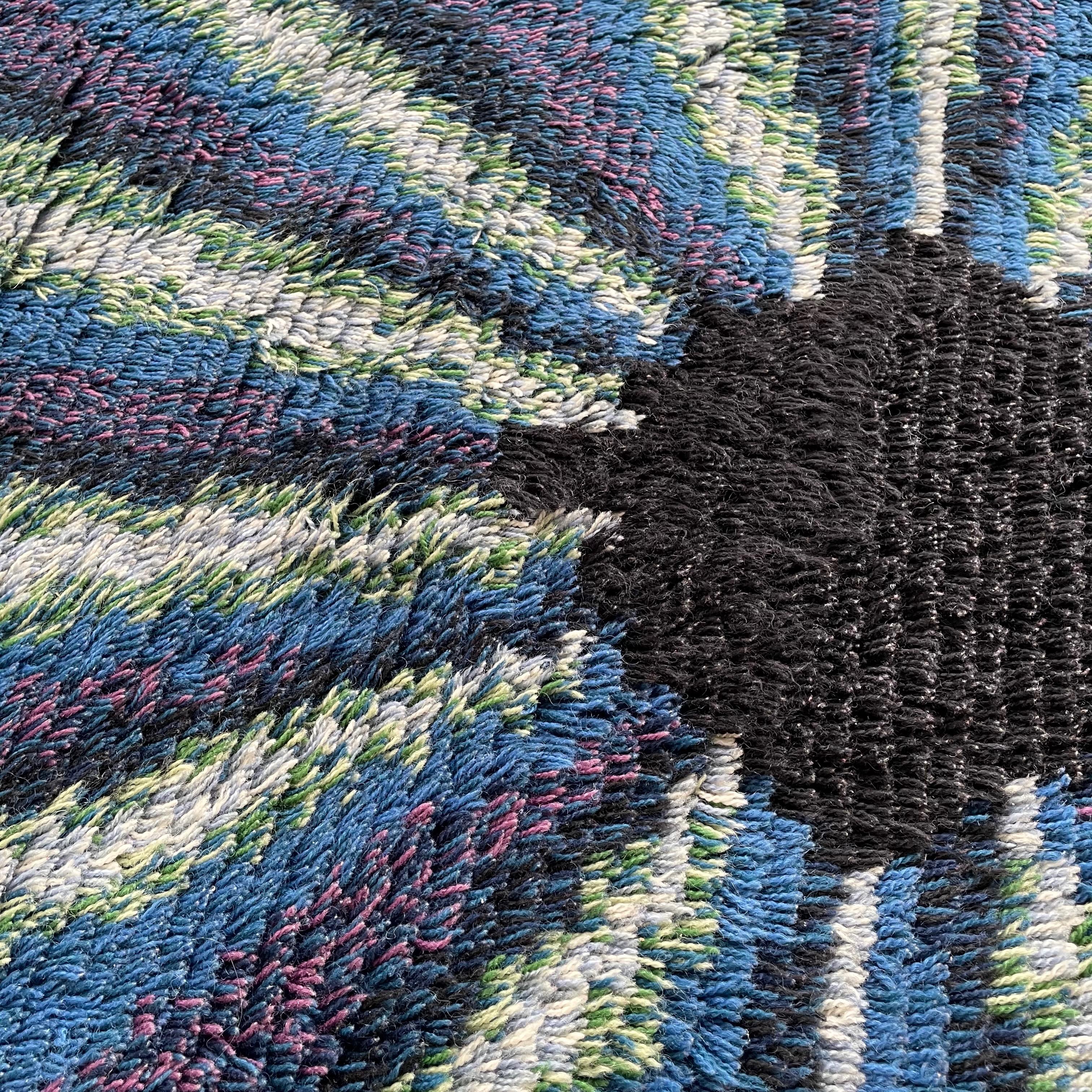 Abstract Scandinavian Multicolor High Pile Rya Rug Carpet, Sweden, 1960s For Sale 5