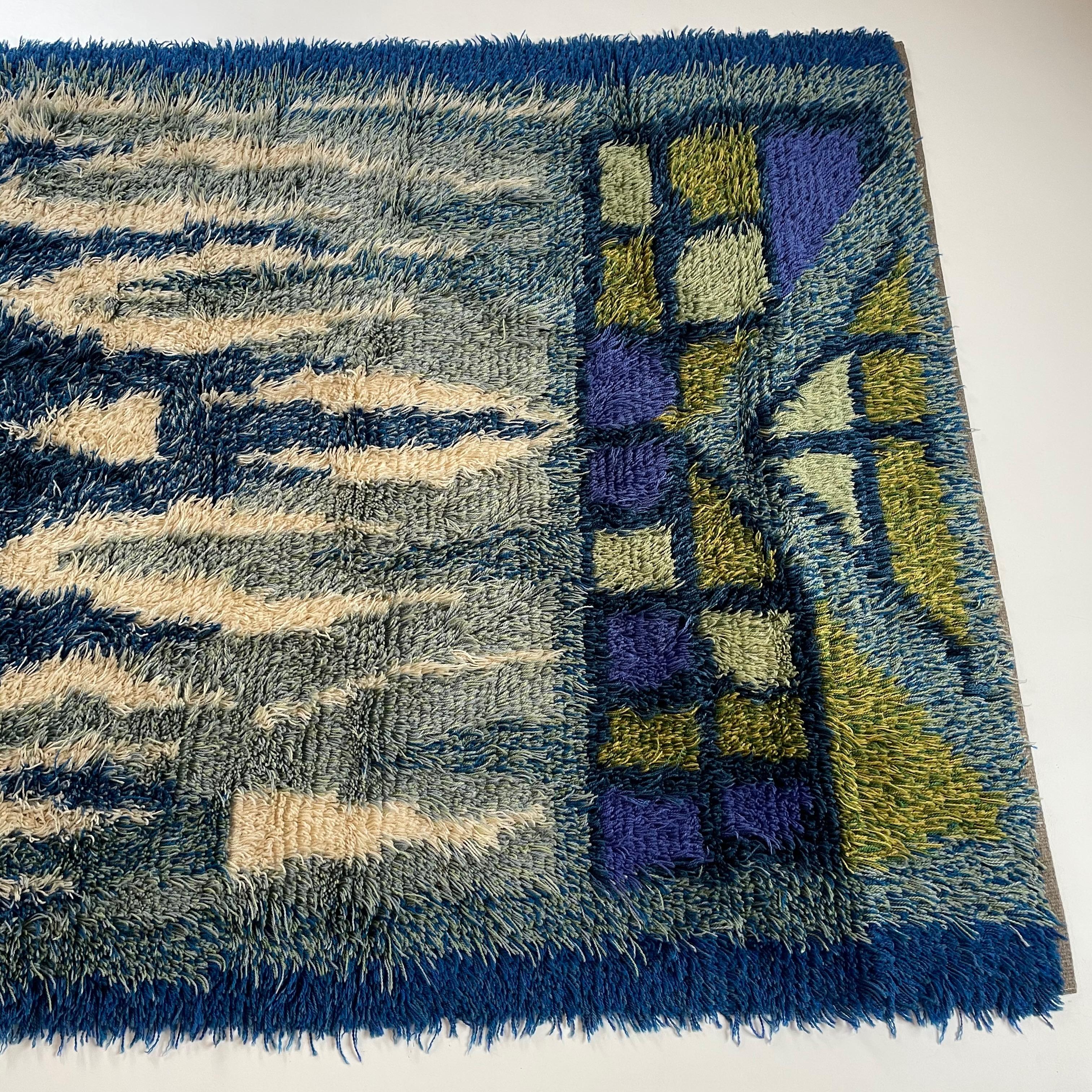Abstract Scandinavian Multicolor High Pile Rya Rug Carpet, Sweden, 1960s For Sale 5