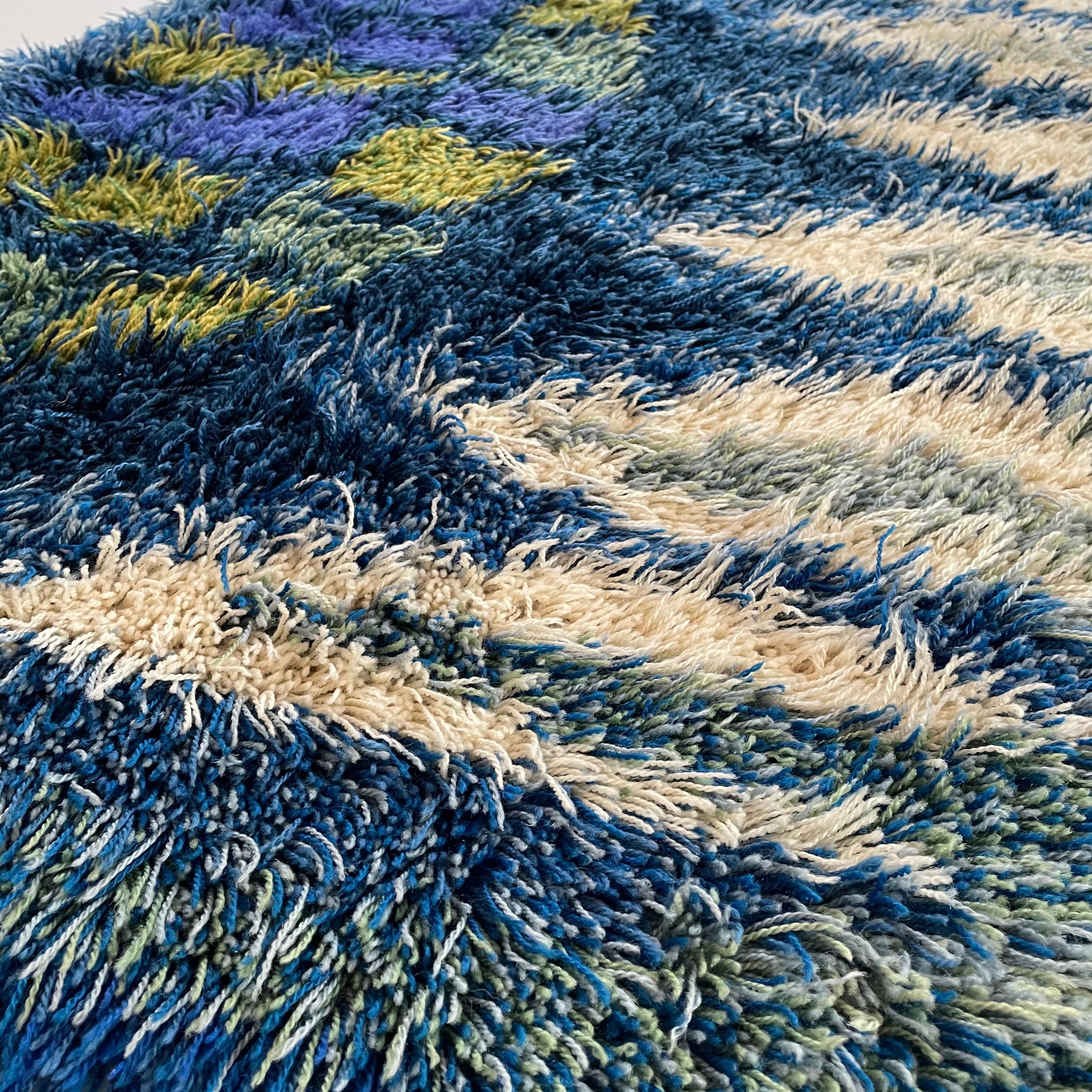 Abstract Scandinavian Multicolor High Pile Rya Rug Carpet, Sweden, 1960s For Sale 6