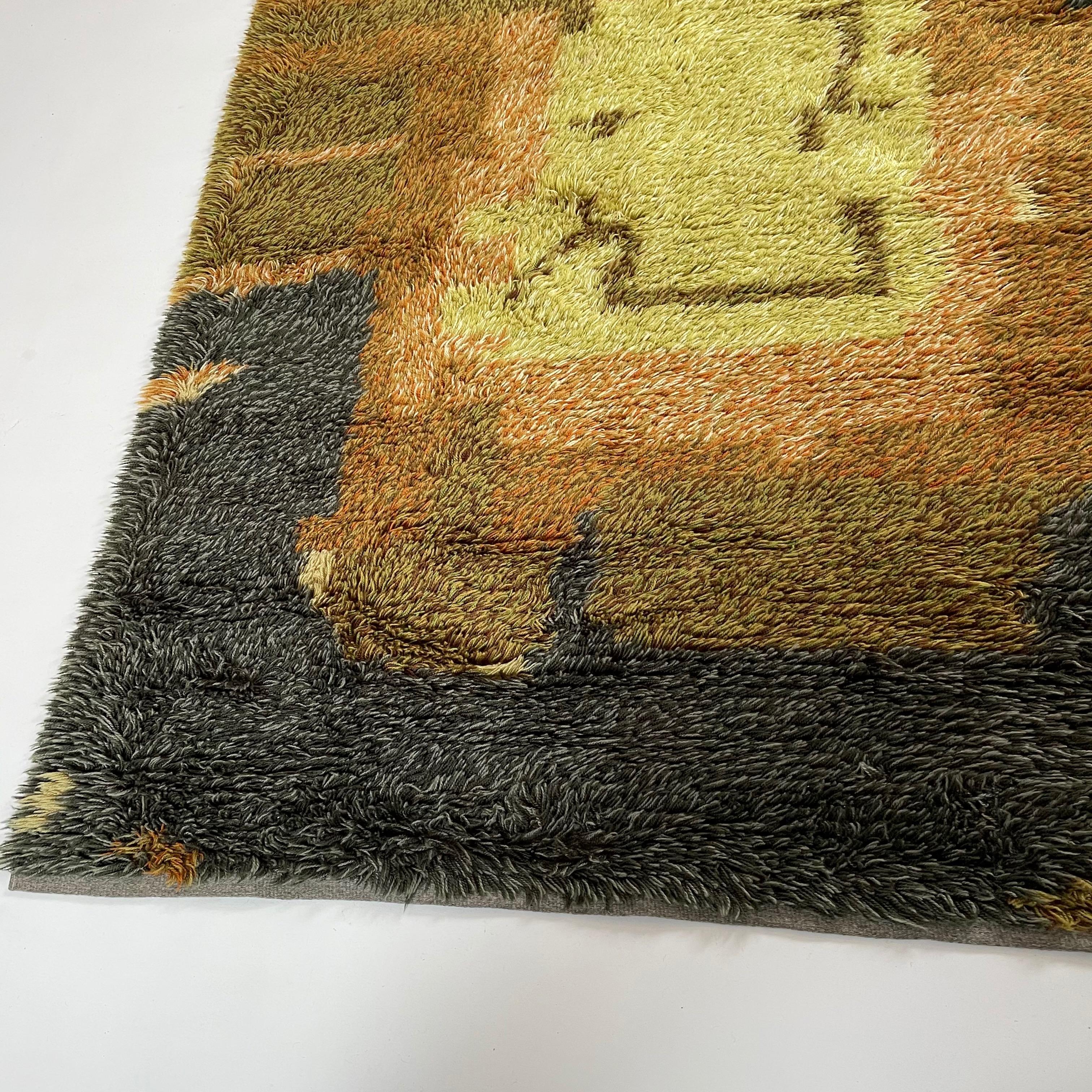 Abstract Scandinavian Multicolor High Pile RYA Rug Carpet, Sweden, 1960s For Sale 6