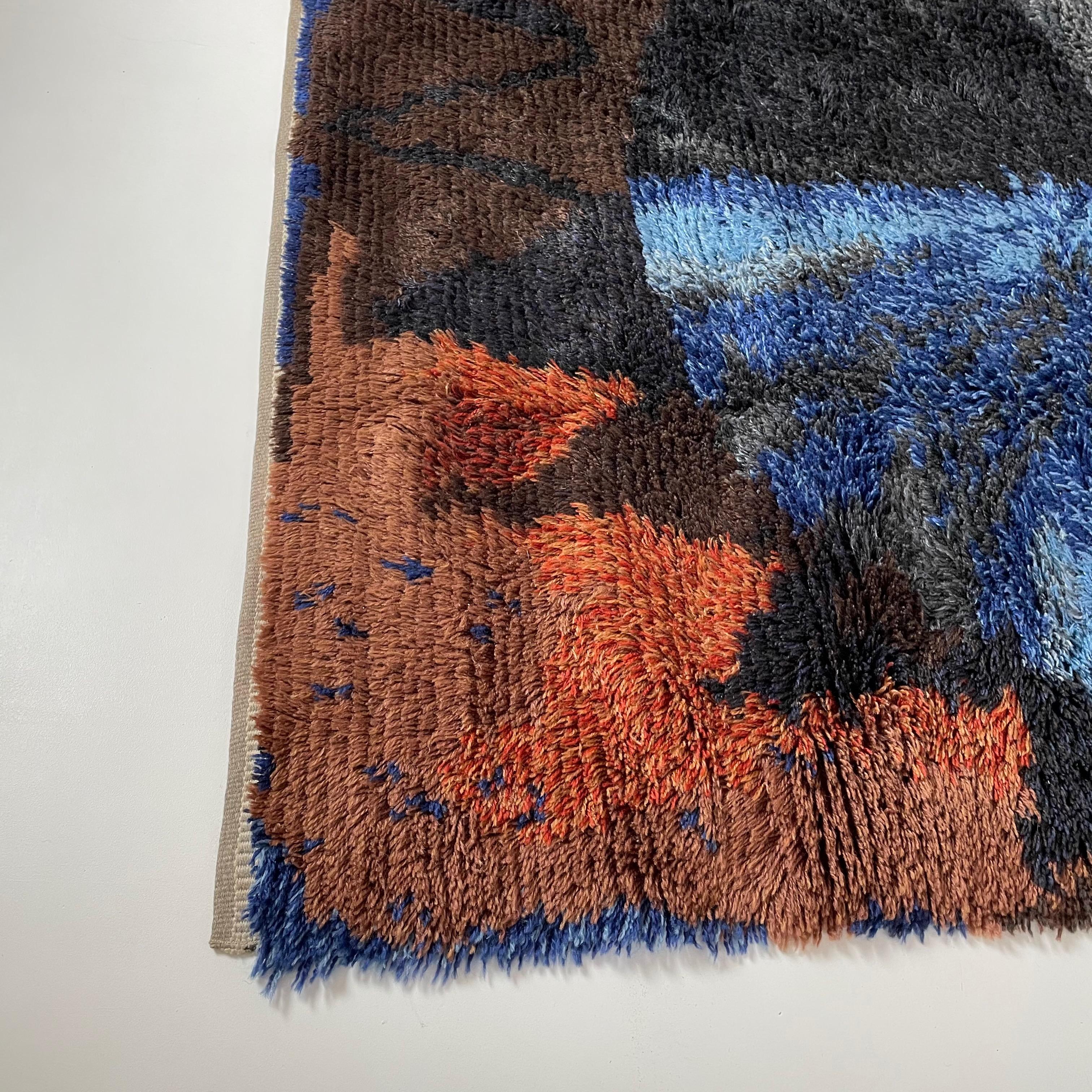 Abstract Scandinavian Multicolor High Pile Rya Rug Carpet, Sweden, 1960s For Sale 7