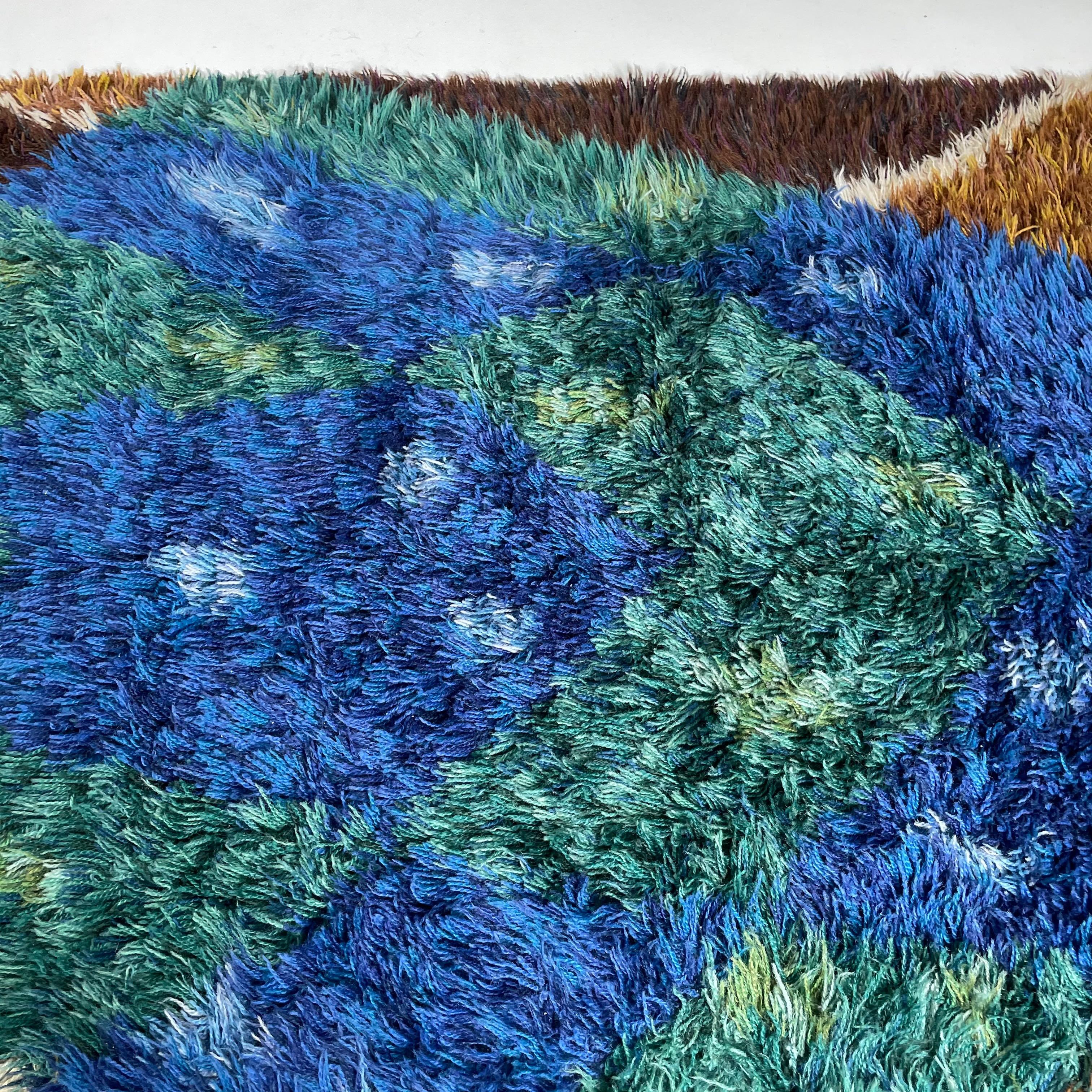 Abstract Scandinavian Multicolor High Pile Rya Rug Carpet, Sweden, 1960s For Sale 7