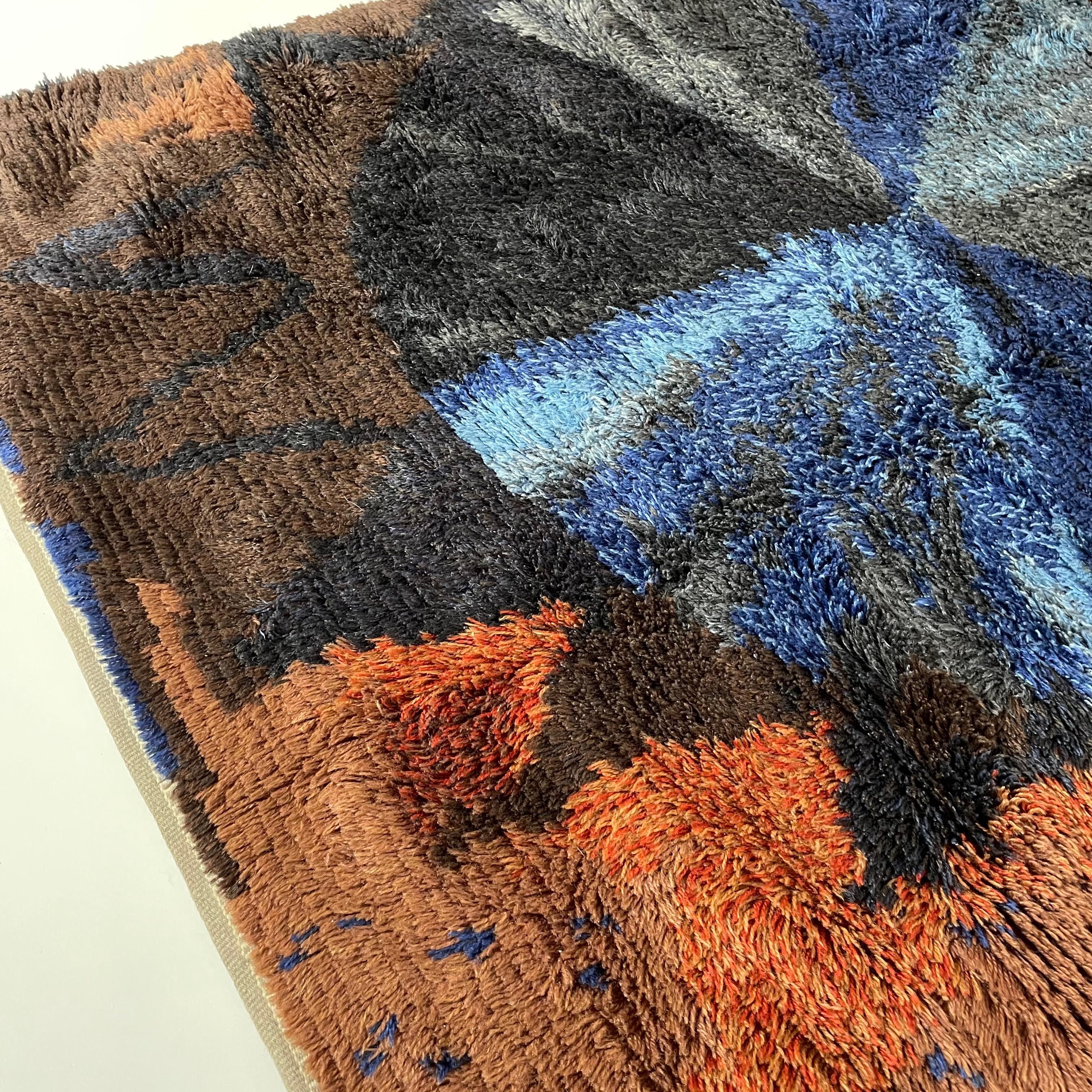 Abstract Scandinavian Multicolor High Pile Rya Rug Carpet, Sweden, 1960s For Sale 8