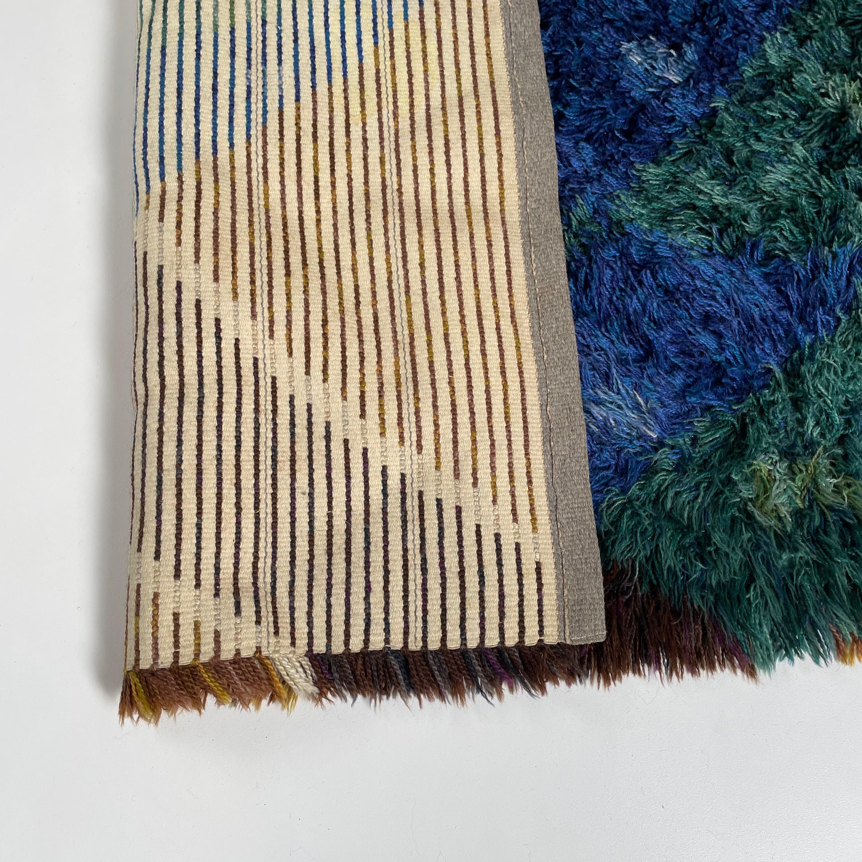 Abstract Scandinavian Multicolor High Pile Rya Rug Carpet, Sweden, 1960s For Sale 8