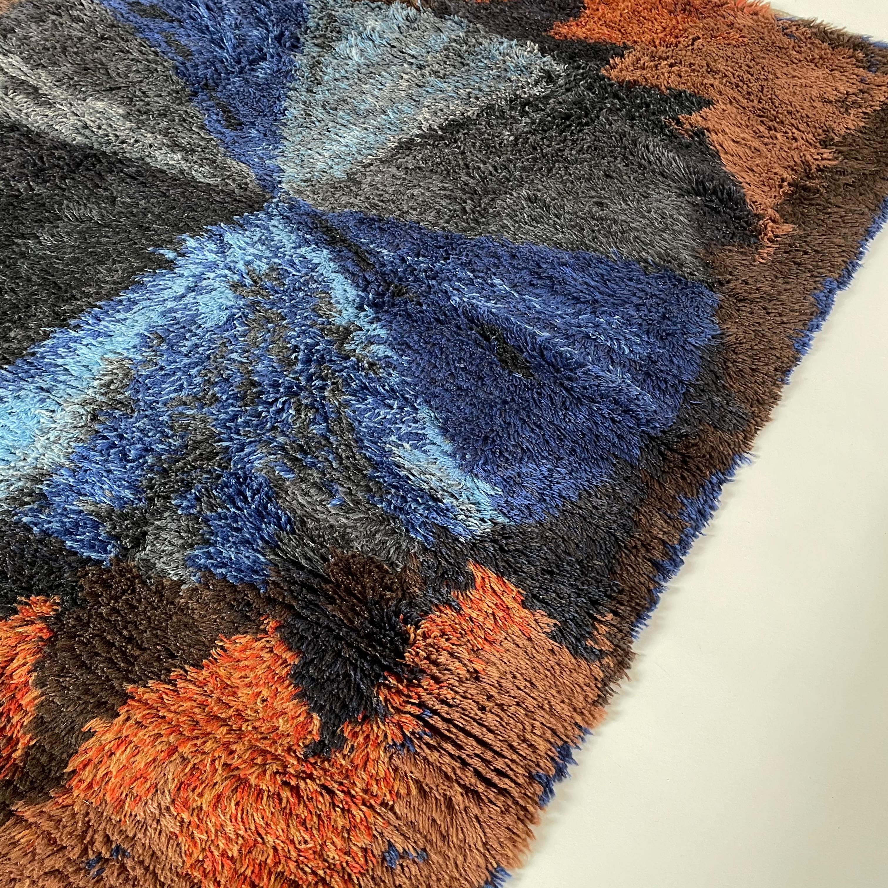 Abstract Scandinavian Multicolor High Pile Rya Rug Carpet, Sweden, 1960s For Sale 9