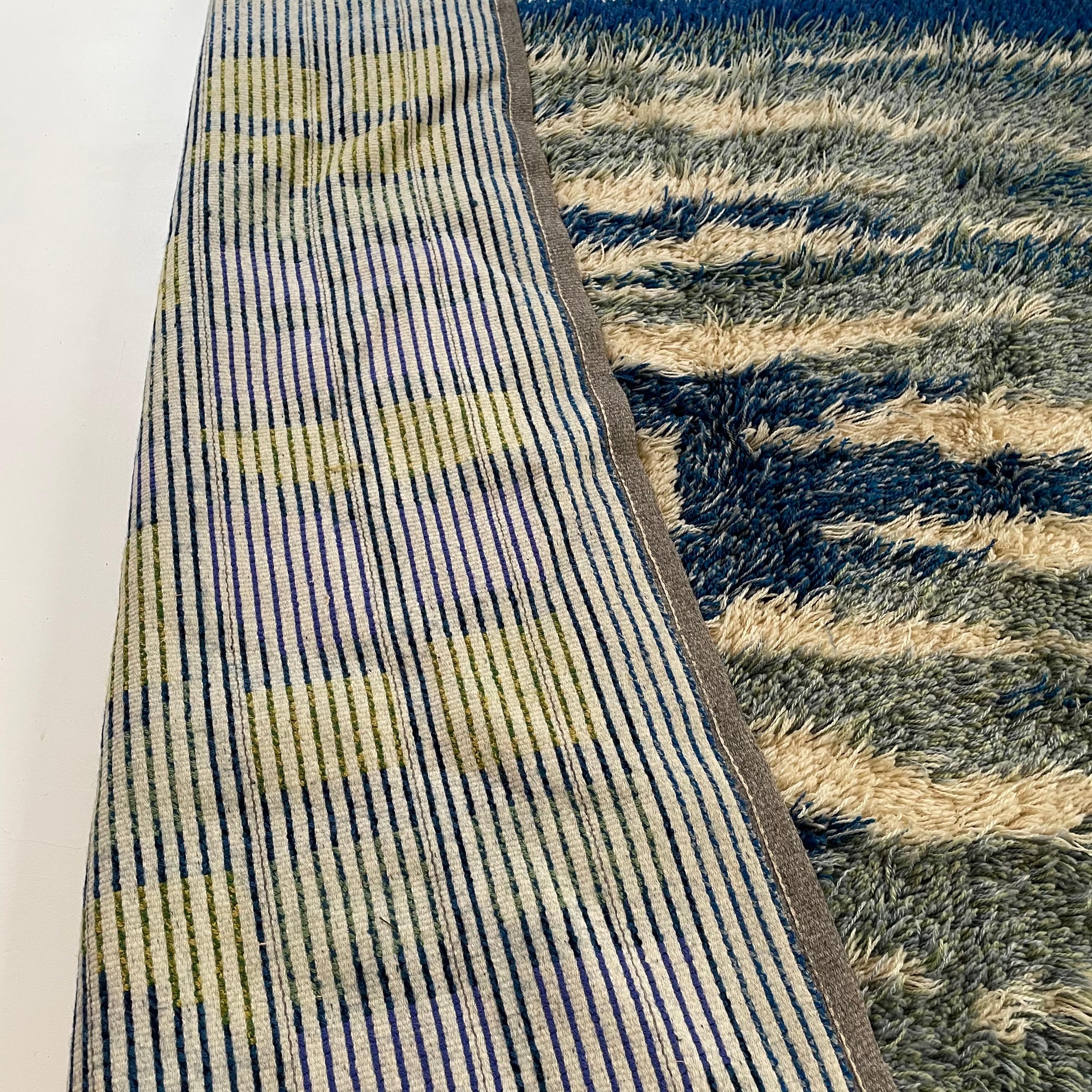 Abstract Scandinavian Multicolor High Pile Rya Rug Carpet, Sweden, 1960s For Sale 10