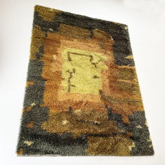 Abstract Scandinavian Multicolor High Pile RYA Rug Carpet, Sweden, 1960s