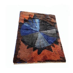 Abstract Scandinavian Multicolor High Pile Rya Rug Carpet, Sweden, 1960s