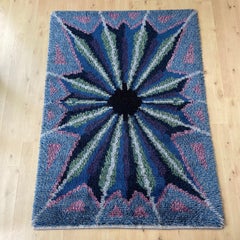 Abstract Scandinavian Multicolor High Pile Rya Rug Carpet, Sweden, 1960s