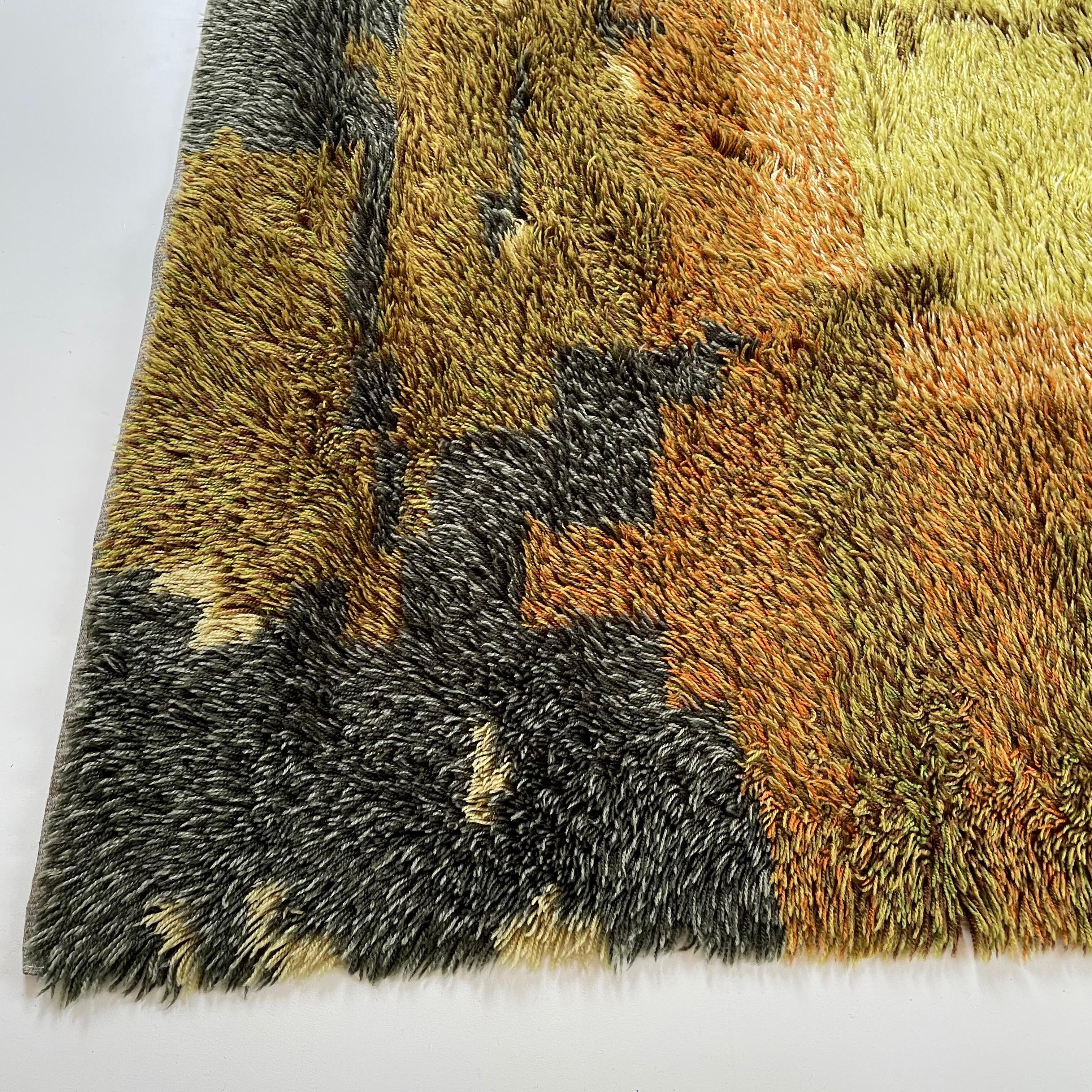Mid-Century Modern Abstract Scandinavian Multicolor High Pile RYA Rug Carpet, Sweden, 1960s For Sale