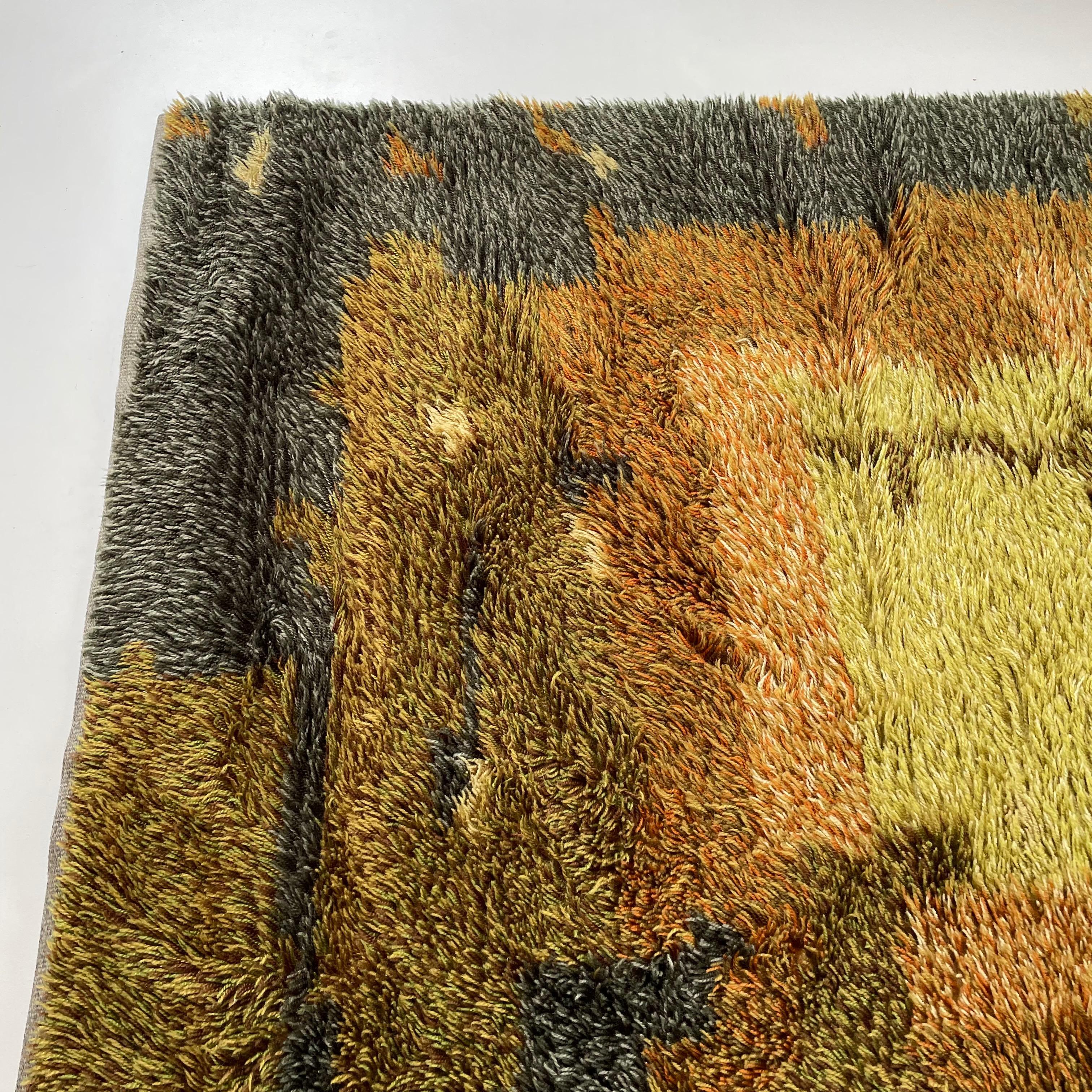 Swedish Abstract Scandinavian Multicolor High Pile RYA Rug Carpet, Sweden, 1960s For Sale