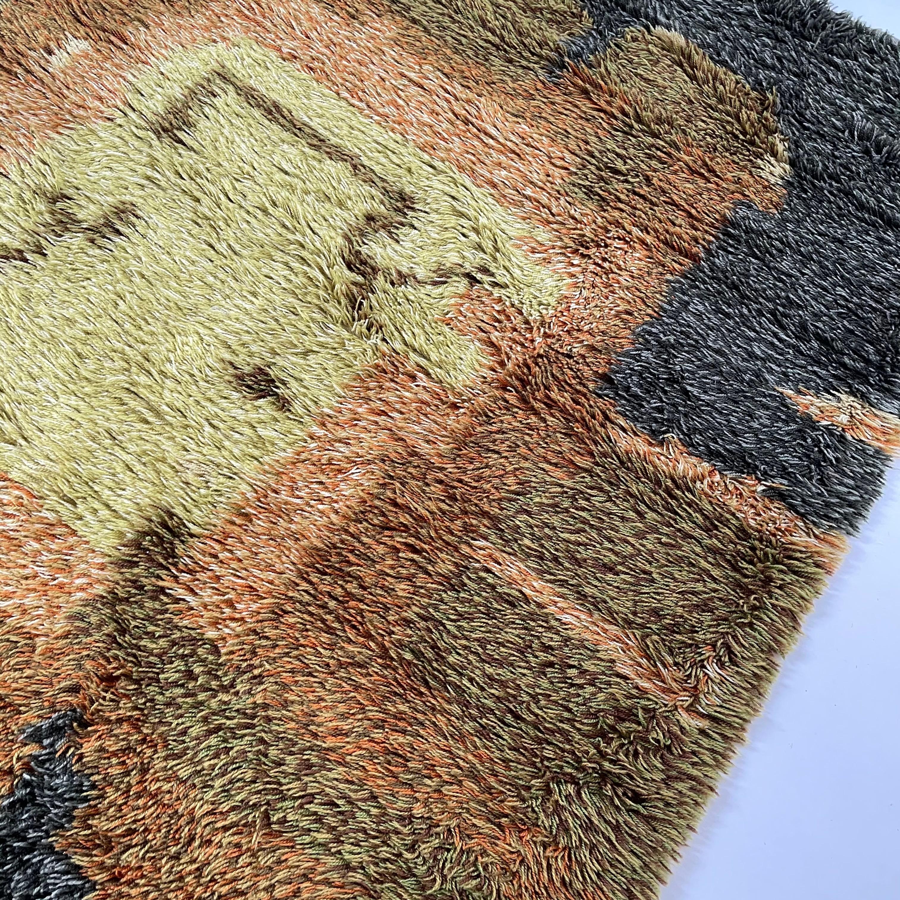 20th Century Abstract Scandinavian Multicolor High Pile RYA Rug Carpet, Sweden, 1960s For Sale