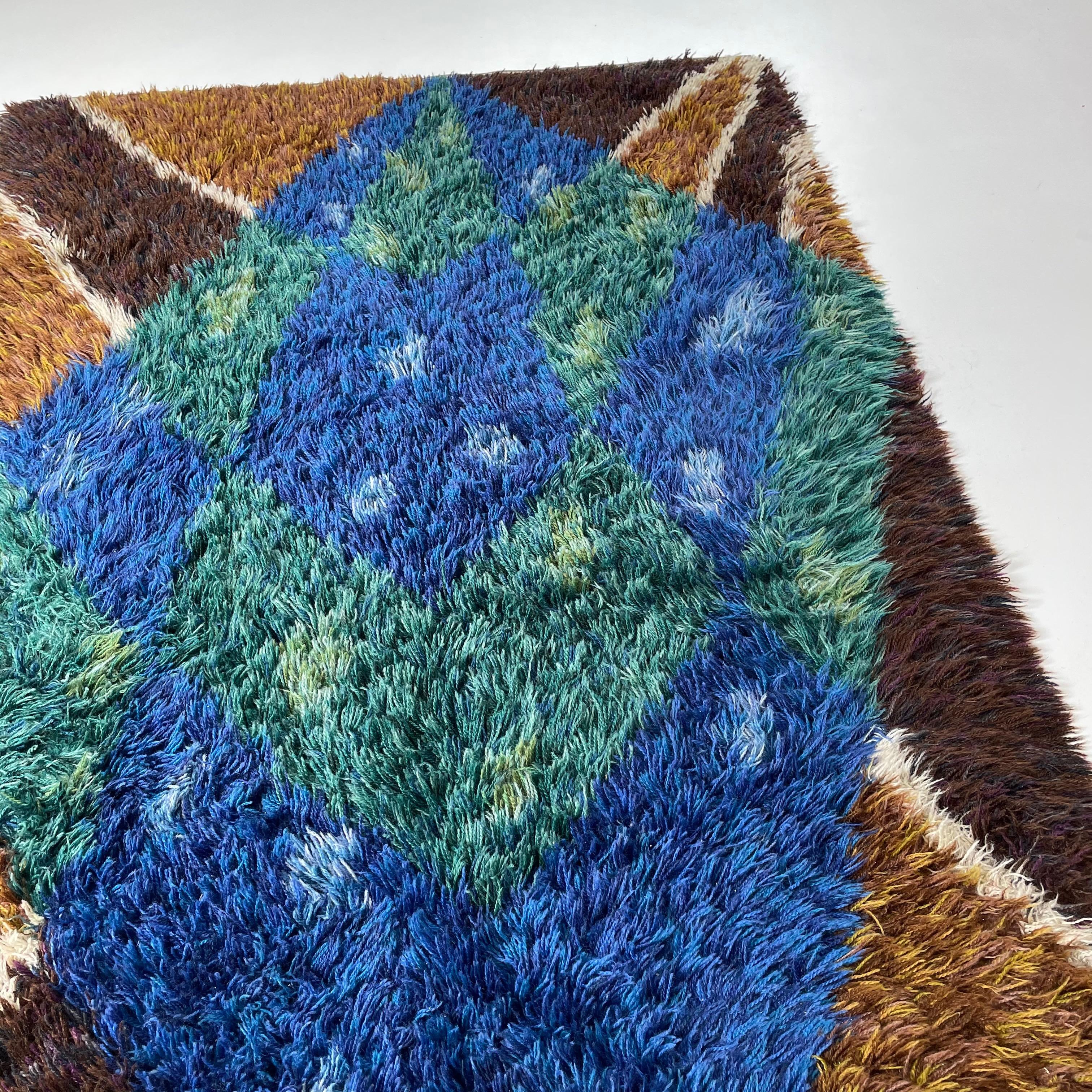 Abstract Scandinavian Multicolor High Pile Rya Rug Carpet, Sweden, 1960s For Sale 1