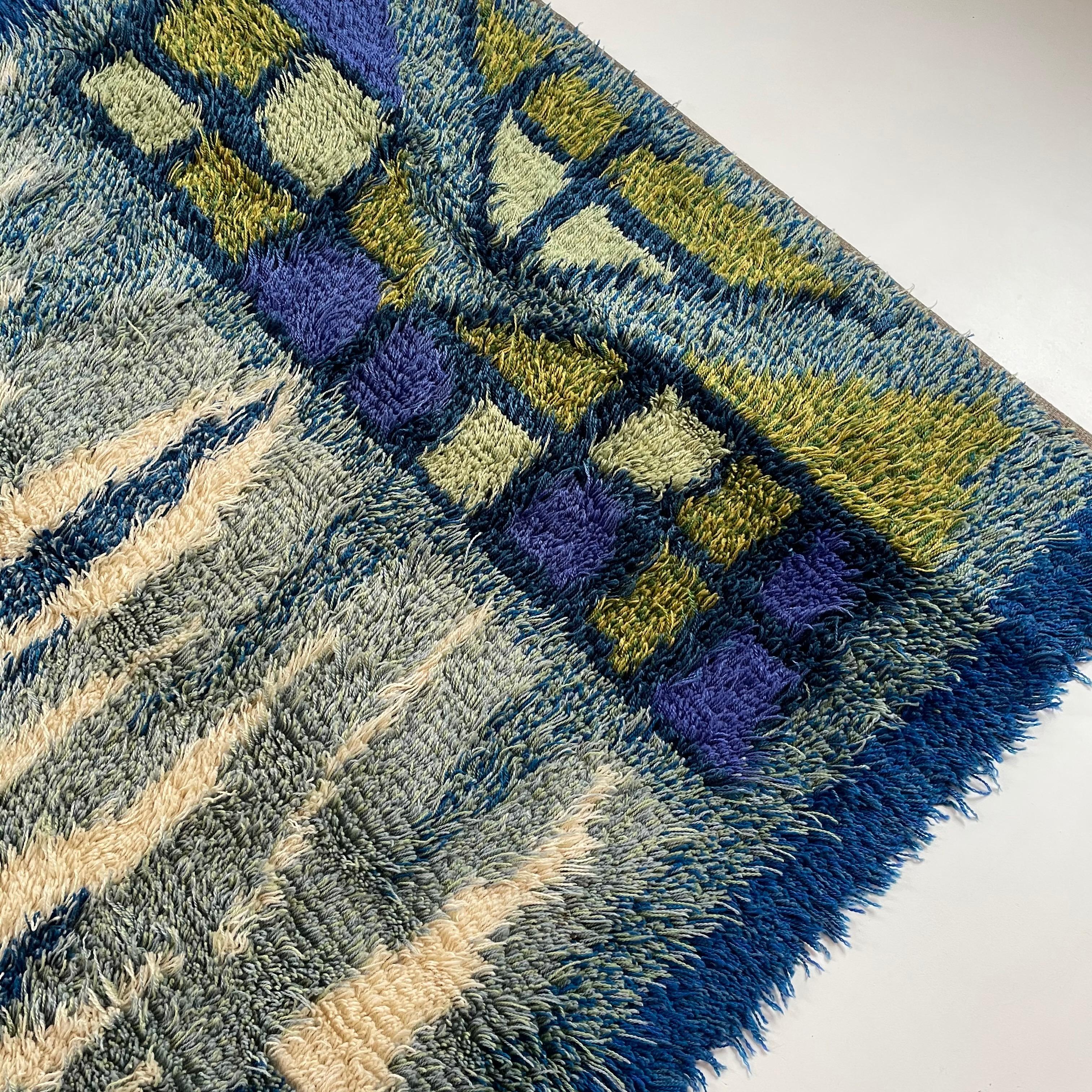 Tapis Rya scandinave abstrait multicolore à poils hauts, Suède, années 1960 en vente 2