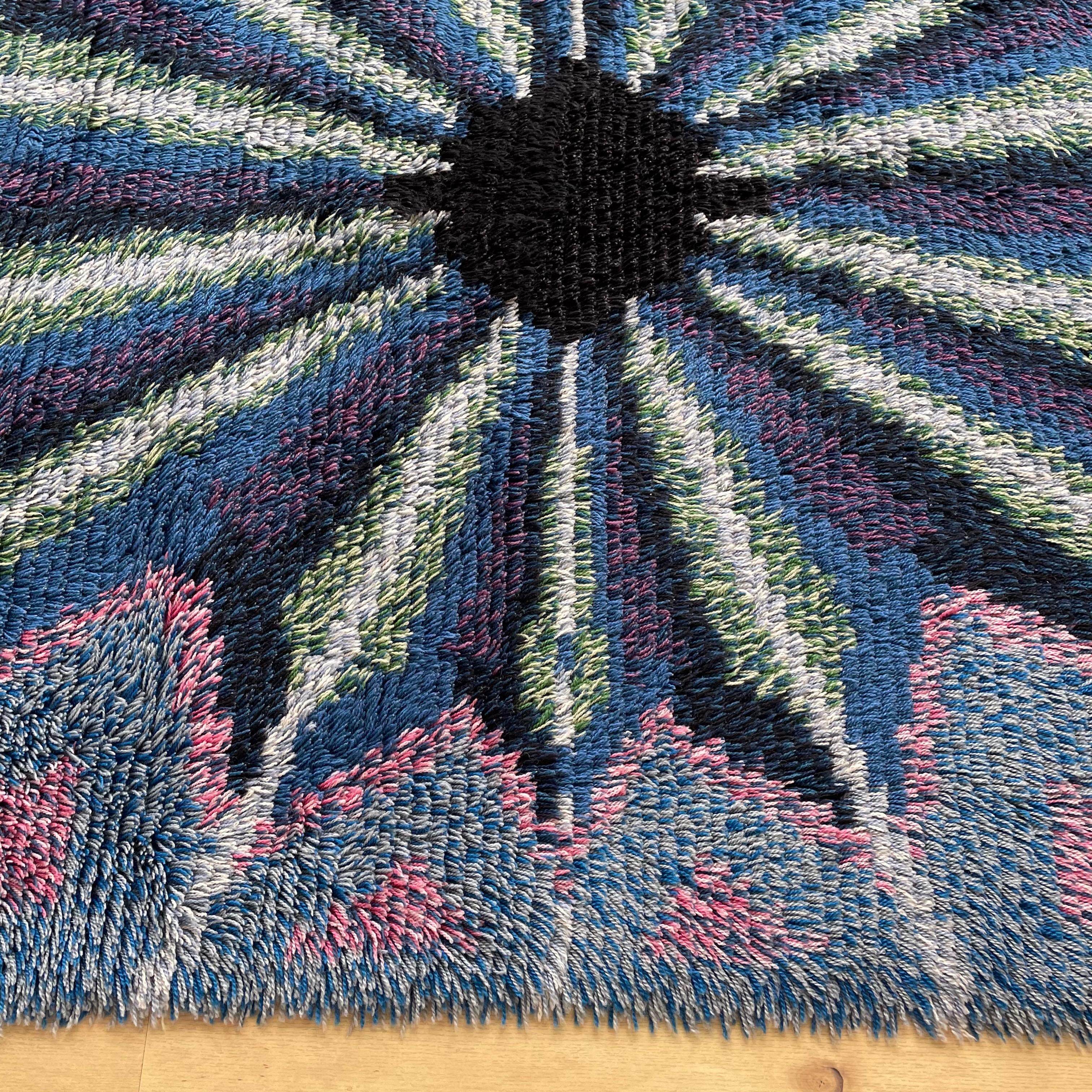 Abstract Scandinavian Multicolor High Pile Rya Rug Carpet, Sweden, 1960s For Sale 2