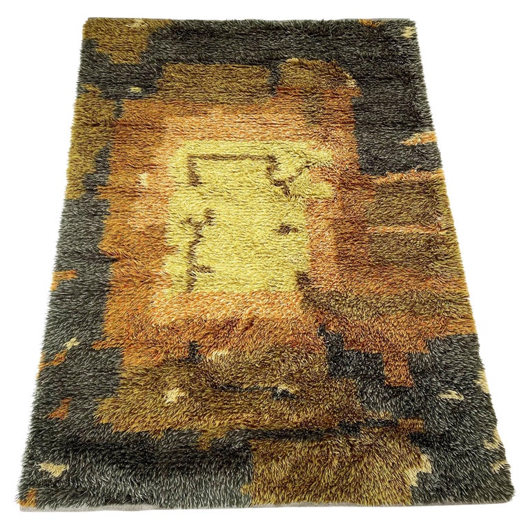Abstract Scandinavian Multicolor High Pile RYA Rug Carpet, Sweden