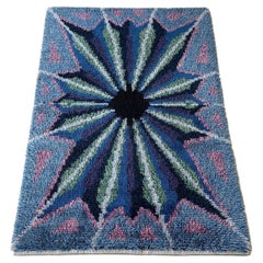 Abstract Scandinavian Multicolor High Pile Rya Rug Carpet, Sweden, 1960s