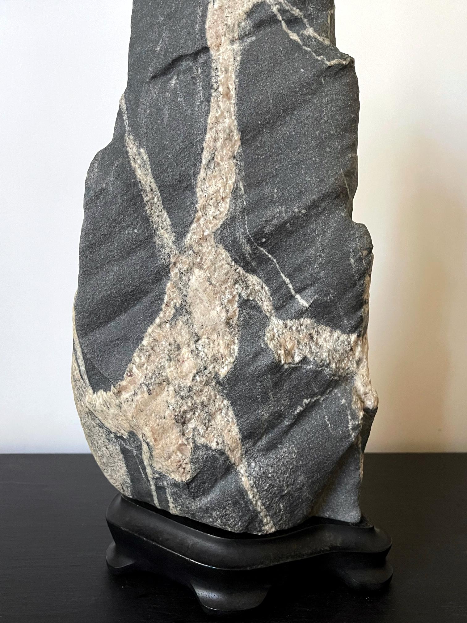 American Abstract Scholar Rock Viewing Stone on Wood Stand For Sale