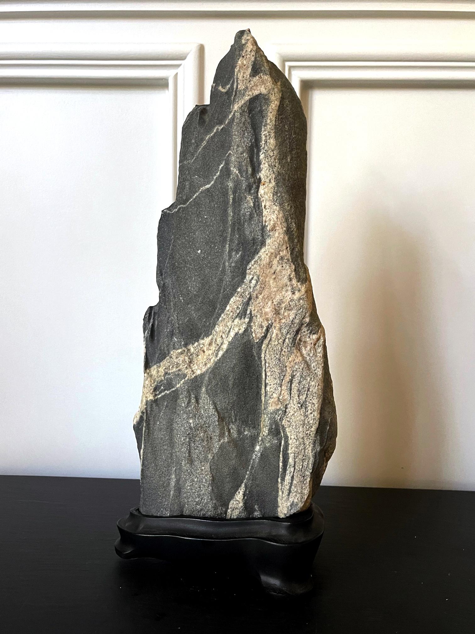 20th Century Abstract Scholar Rock Viewing Stone on Wood Stand For Sale