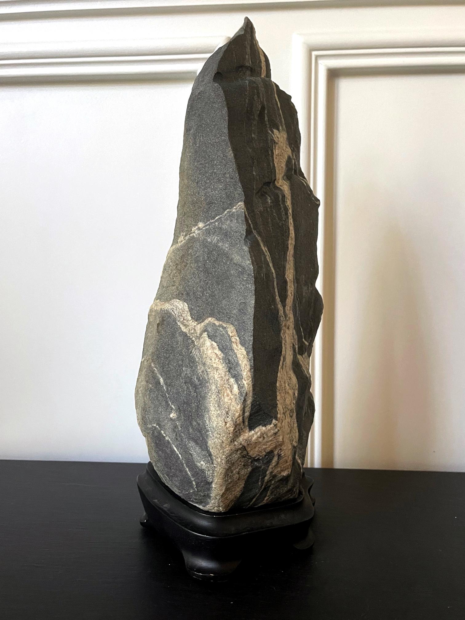 Abstract Scholar Rock Viewing Stone on Wood Stand For Sale 1