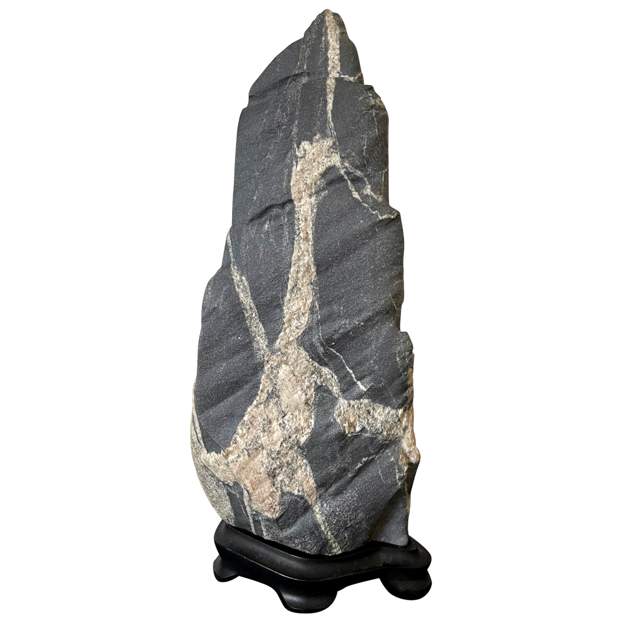 Abstract Scholar Rock Viewing Stone on Wood Stand