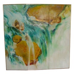 Vintage Abstract Screen Painting Waterfall by Lenn Kanenson